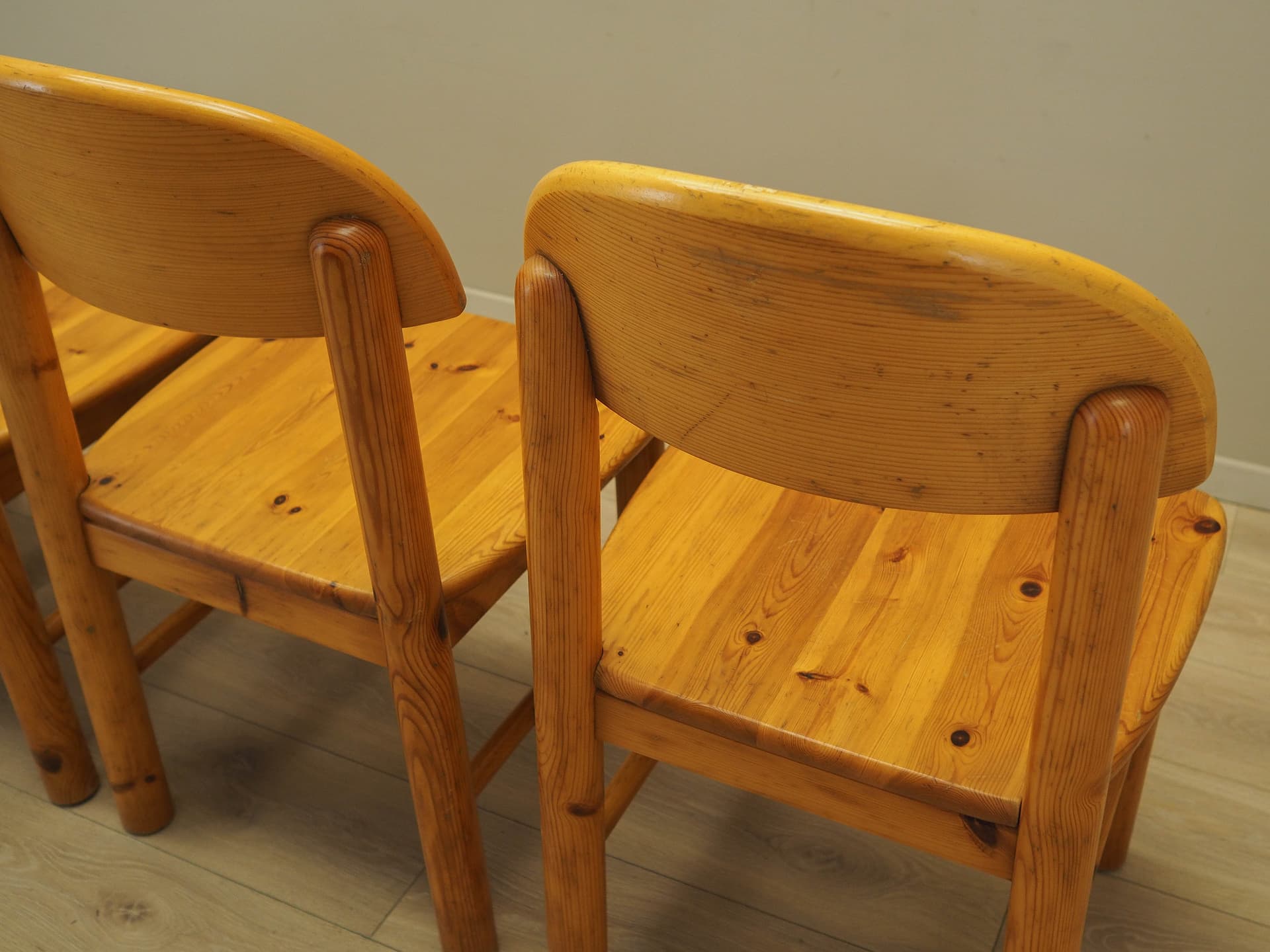 Set of four chairs, brown pine, by R. Daumiller, Hirtshals, Denmark, 1960s. - 227958