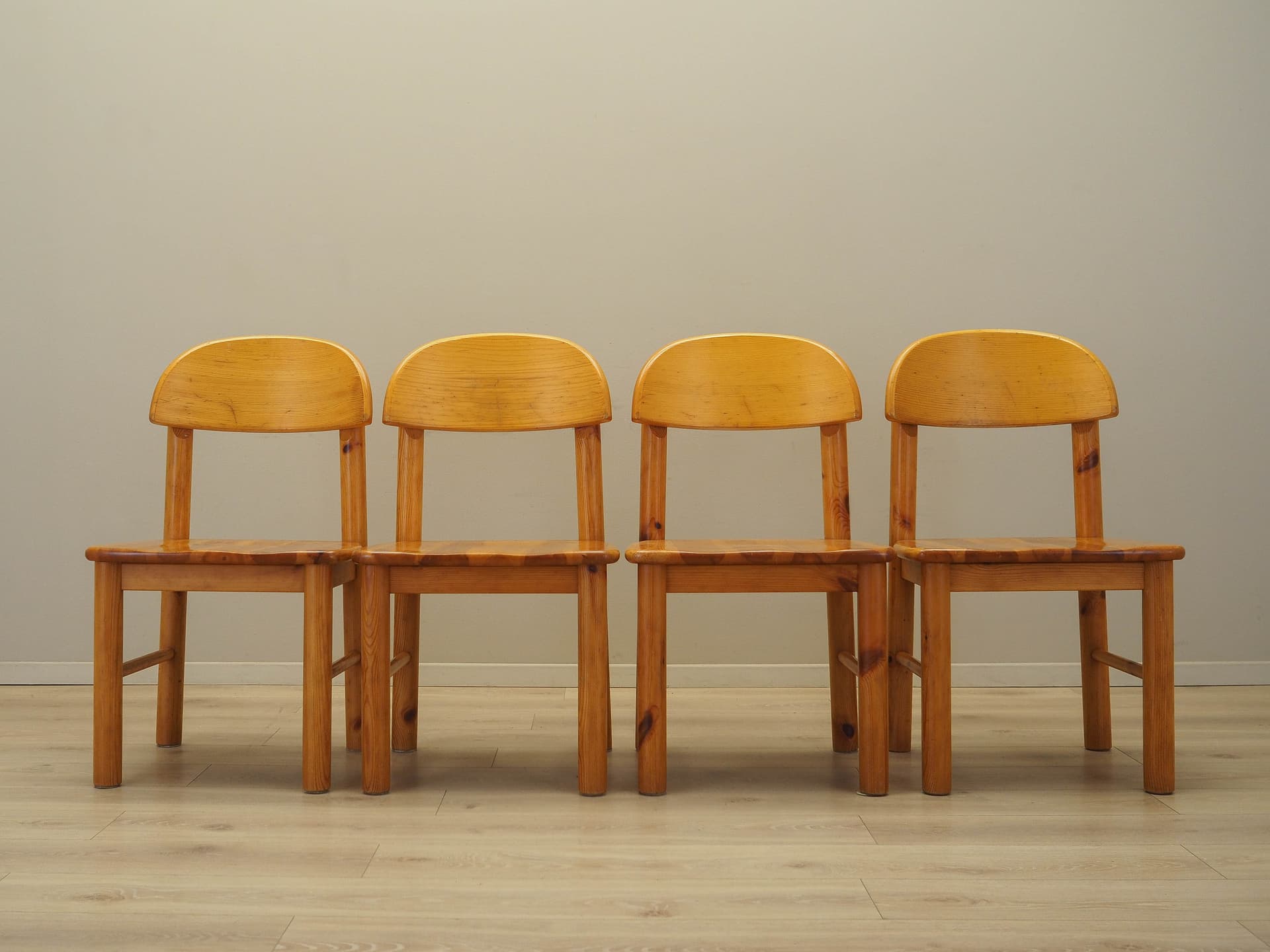 Set of four chairs, brown pine, by R. Daumiller, Hirtshals, Denmark, 1960s. - 227954