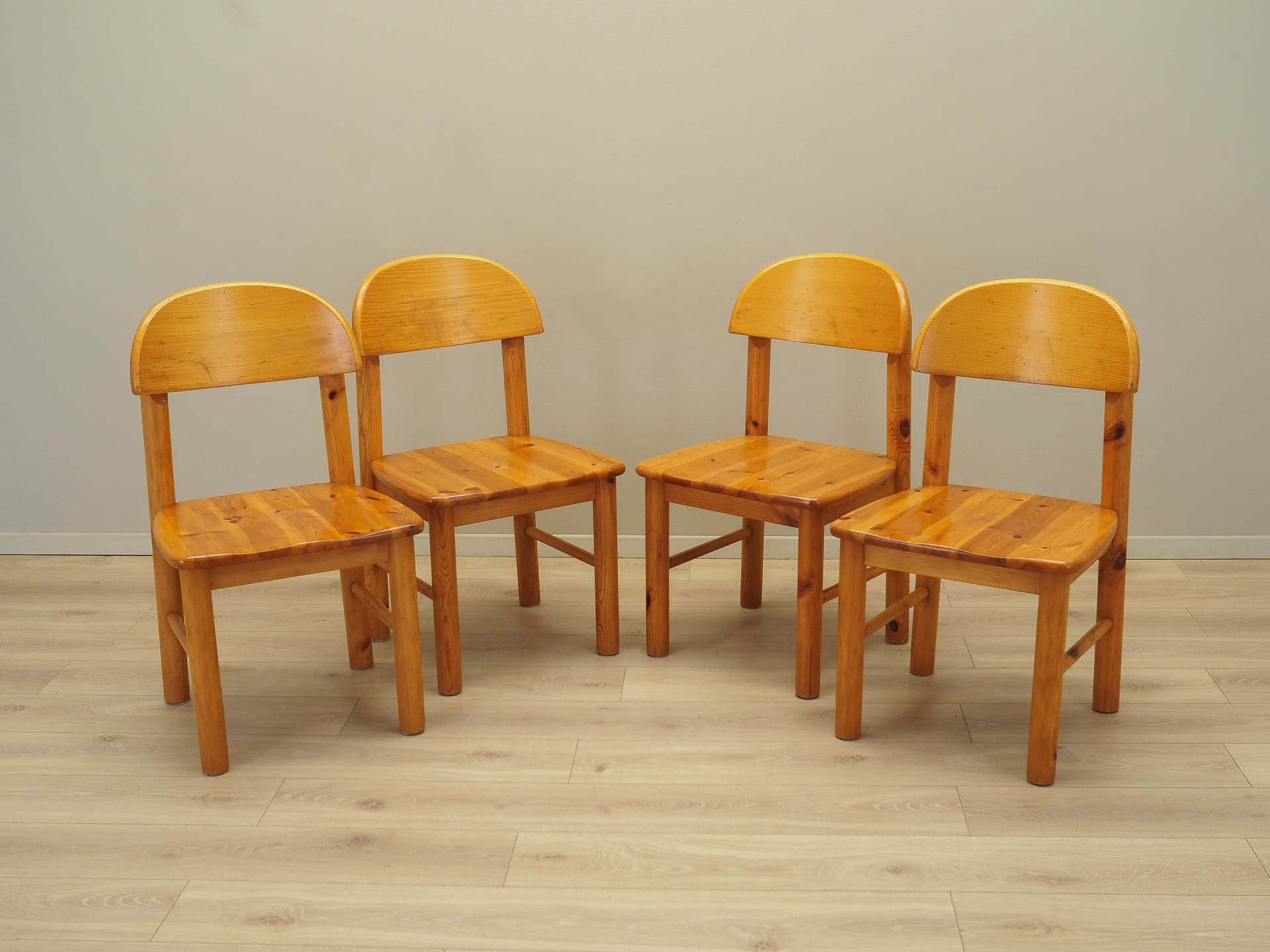 Set of four chairs, brown pine, by R. Daumiller, Hirtshals, Denmark, 1960s. - 227946