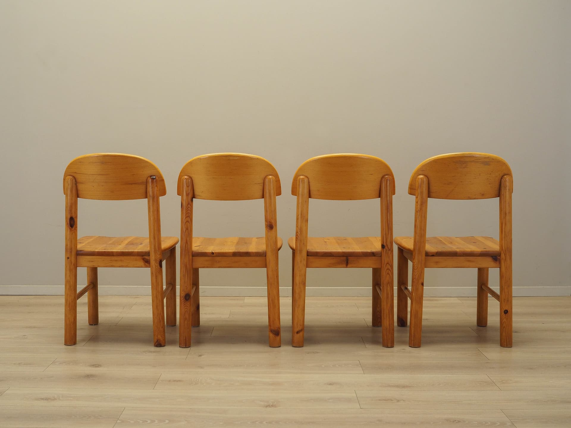 Set of four chairs, brown pine, by R. Daumiller, Hirtshals, Denmark, 1960s. - 227956