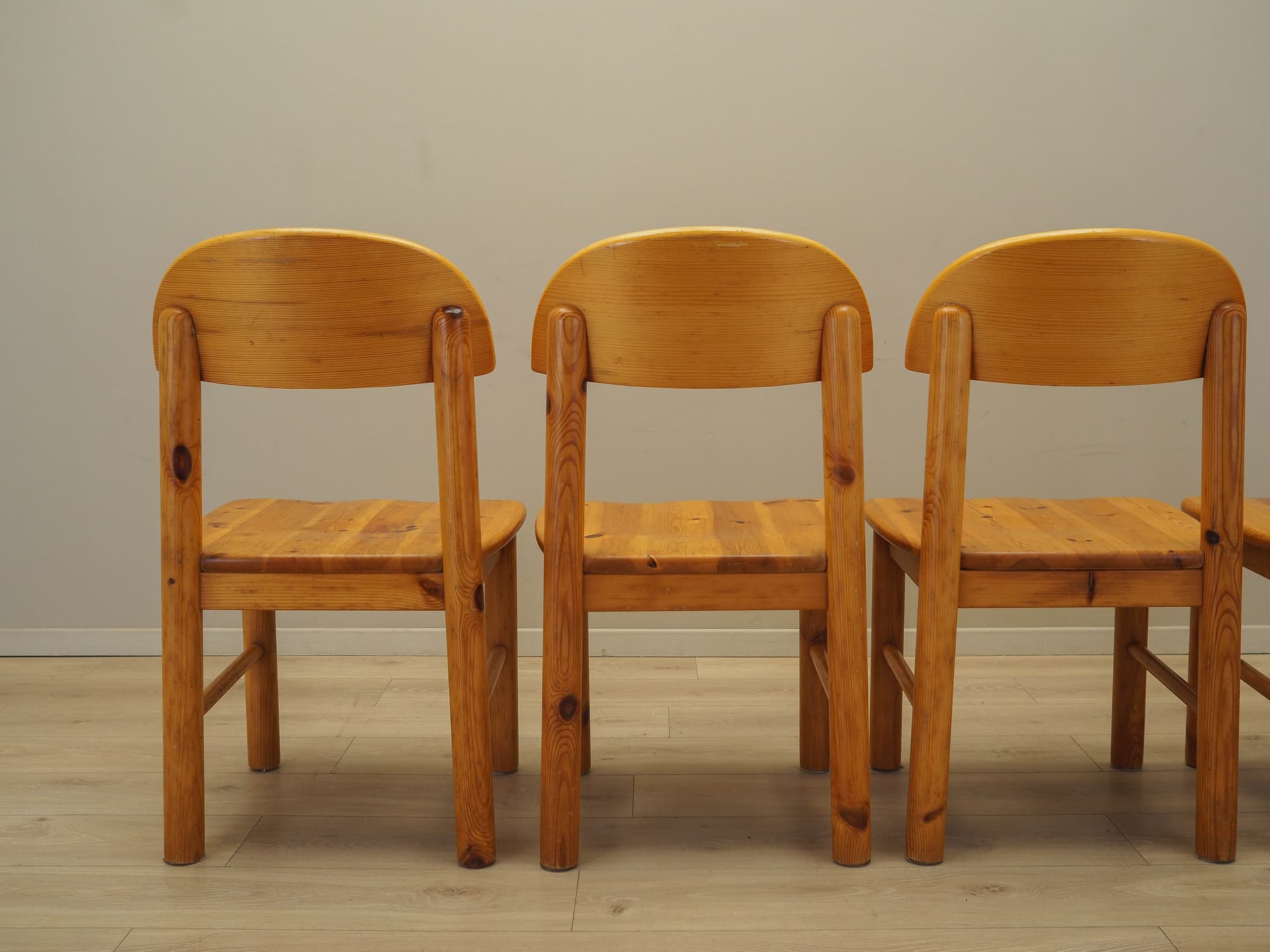 Set of four chairs, brown pine, by R. Daumiller, Hirtshals, Denmark, 1960s. - 227957