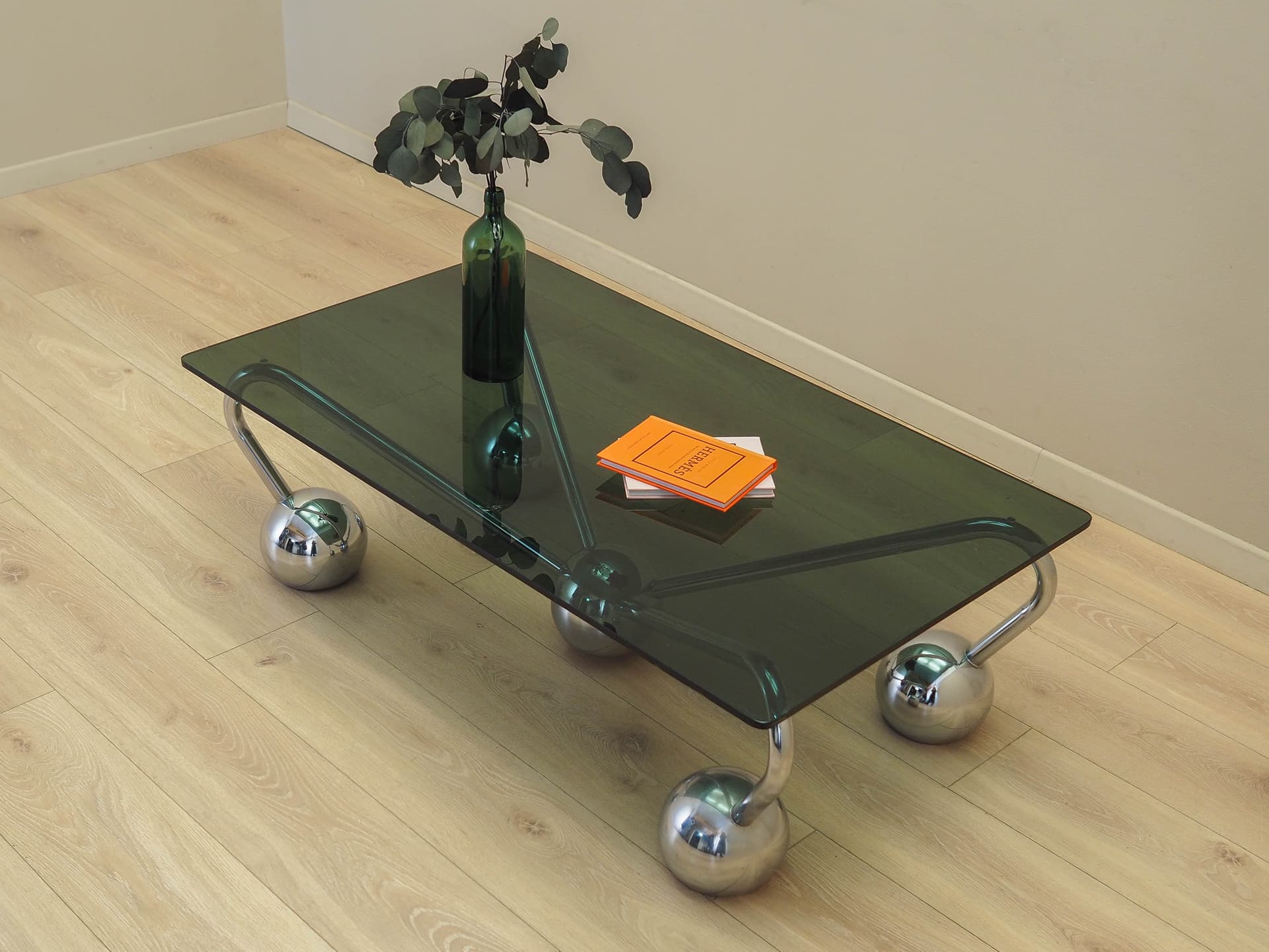 Stolik kawowy Space Age, szkło przyciemniane, chrom srebrny, Włochy, lata 70. - 227966