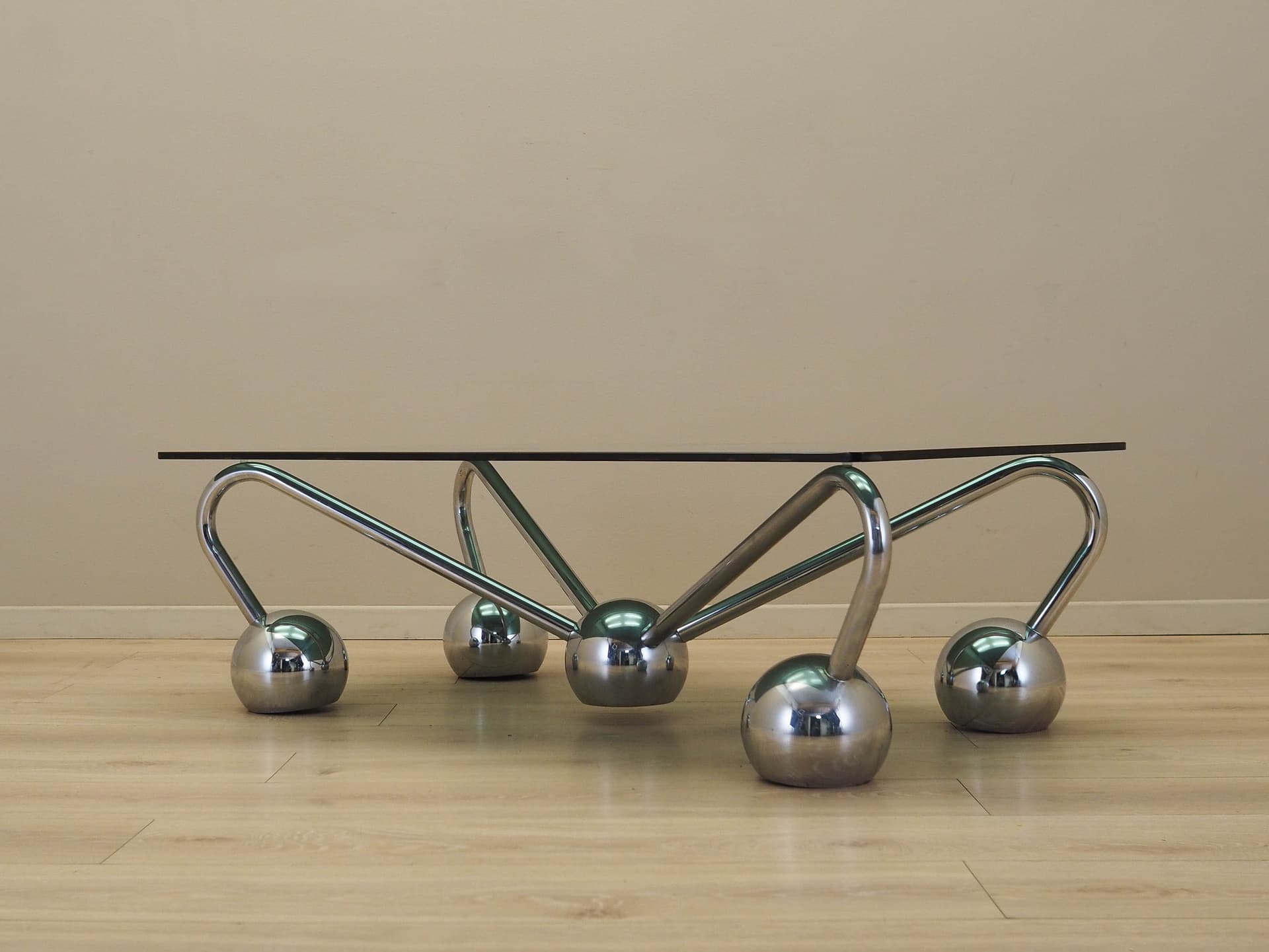 Stolik kawowy Space Age, szkło przyciemniane, chrom srebrny, Włochy, lata 70. - 227963