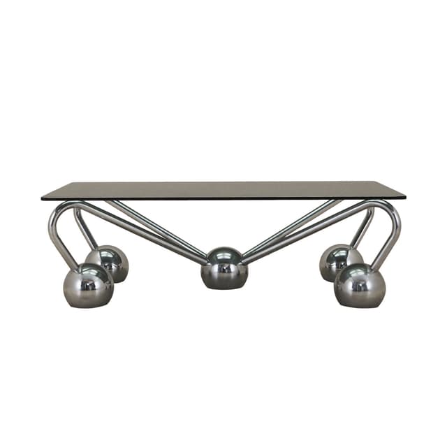 Stolik kawowy Space Age, szkło przyciemniane, chrom srebrny, Włochy, lata 70. - WYMIARY