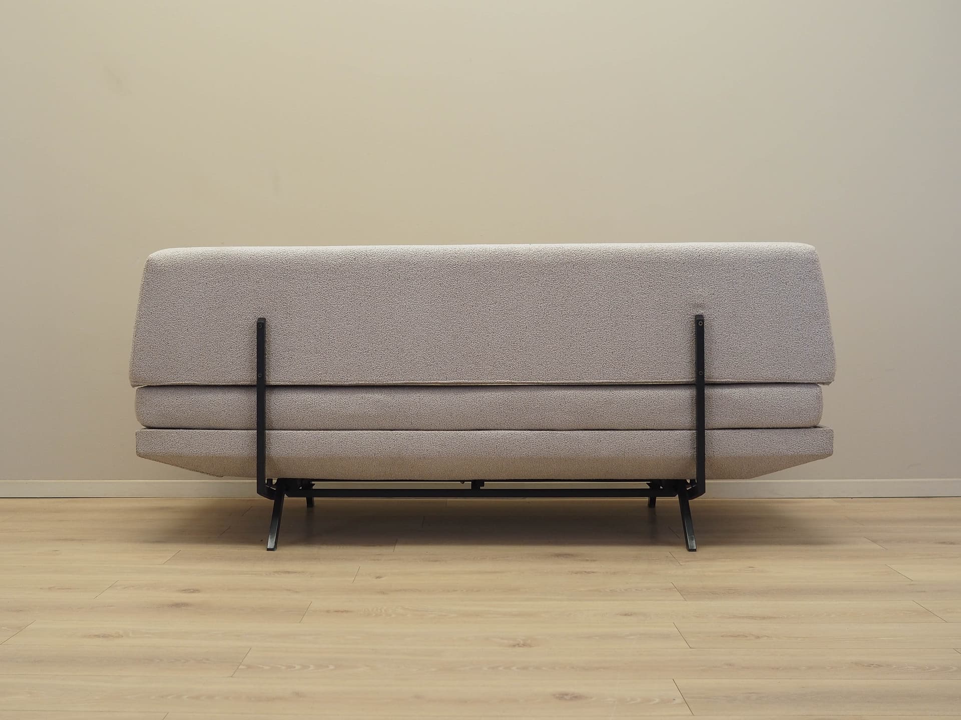Sofa daybed, beige fabric, black metal, Italy, 1970s. - 227991