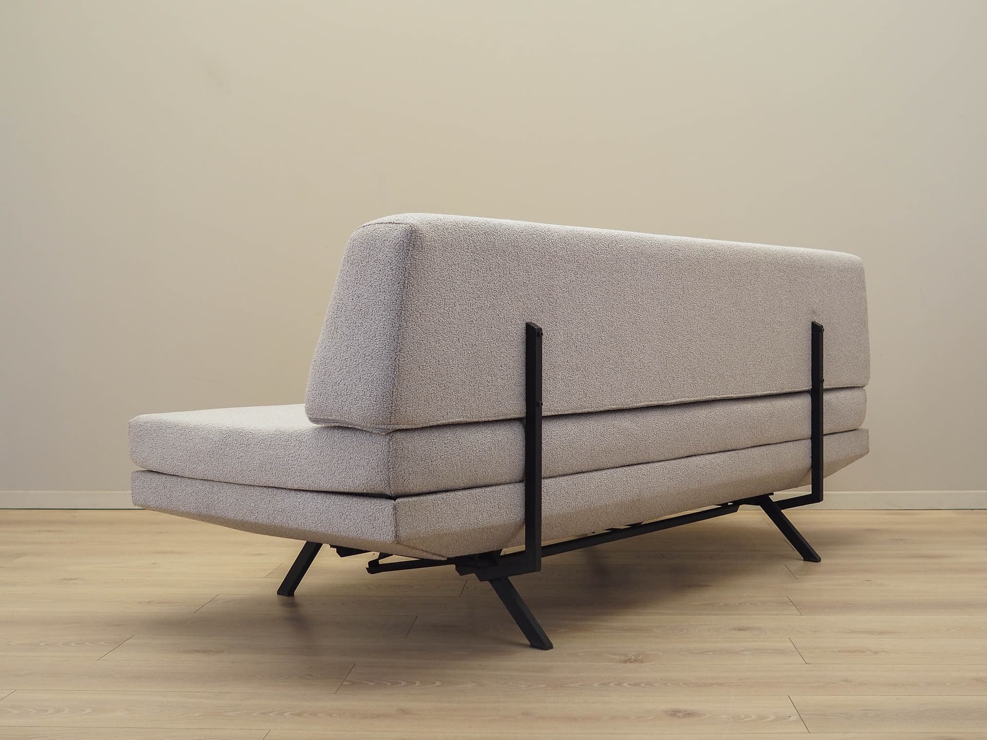 Sofa daybed, beige fabric, black metal, Italy, 1970s. - 227990