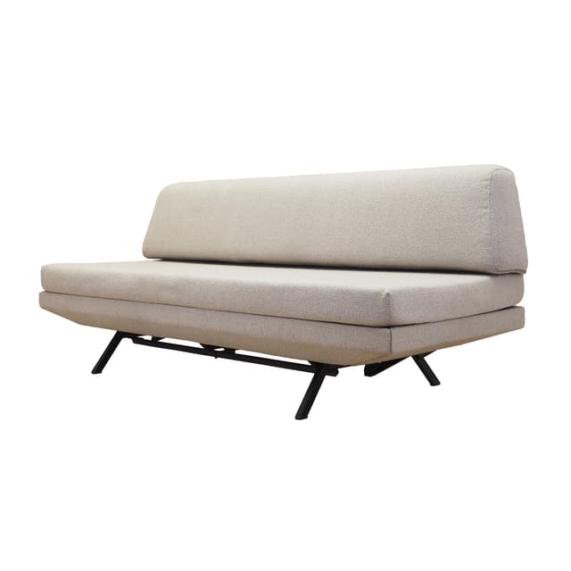 Sofa daybed, beige fabric, black metal, Italy, 1970s. - DIMENSION