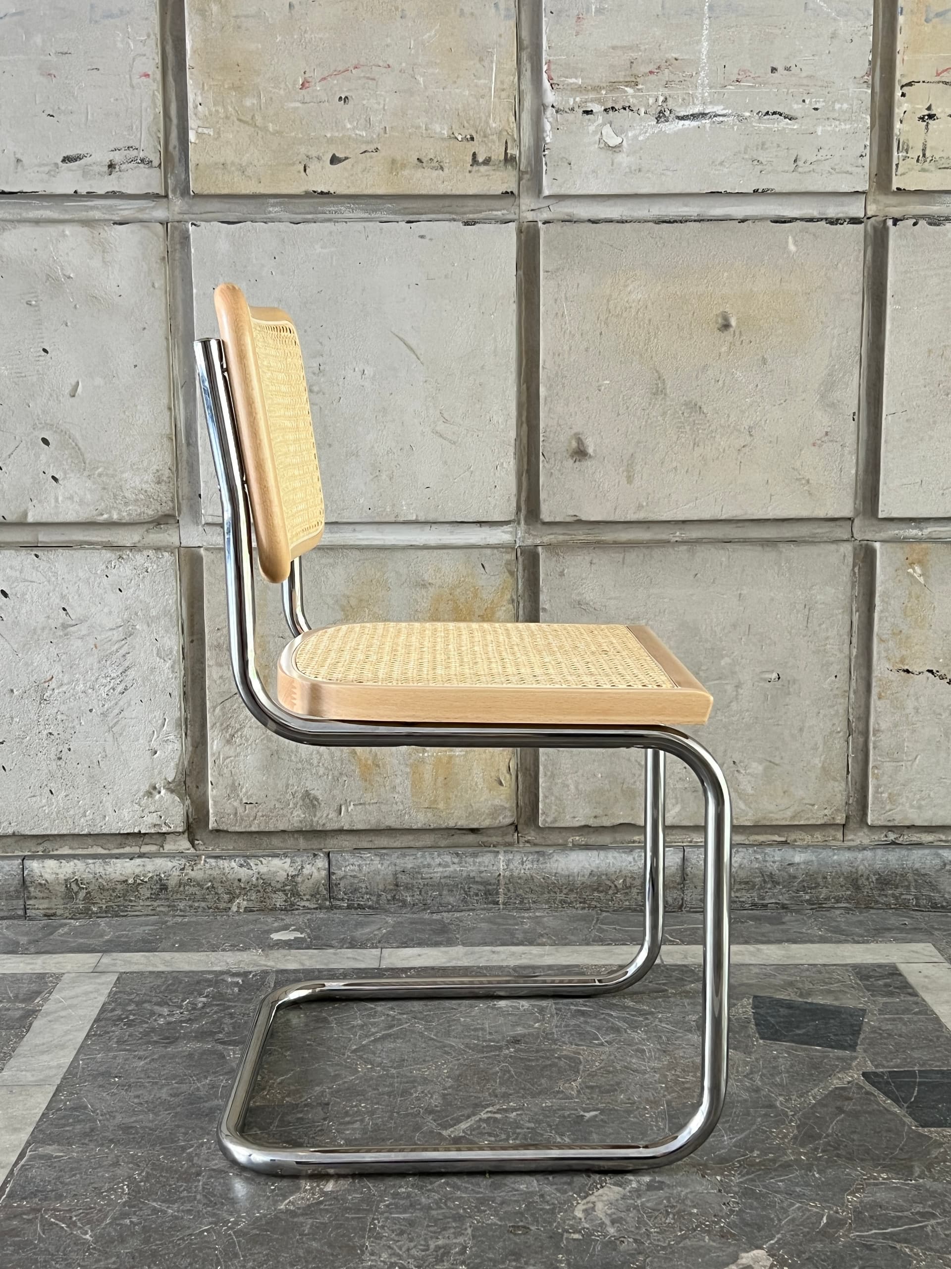 Zestaw 4 krzeseł z giętej stali wg proj. M.Breuer, Bauhaus, naturalny buk - 228321