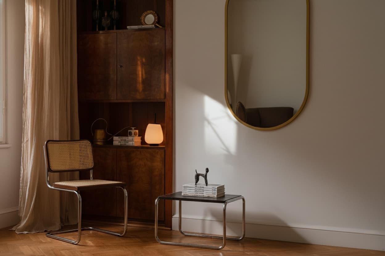 Zestaw 4 krzeseł z giętej stali wg proj. M.Breuer, Bauhaus, naturalny buk - 228314