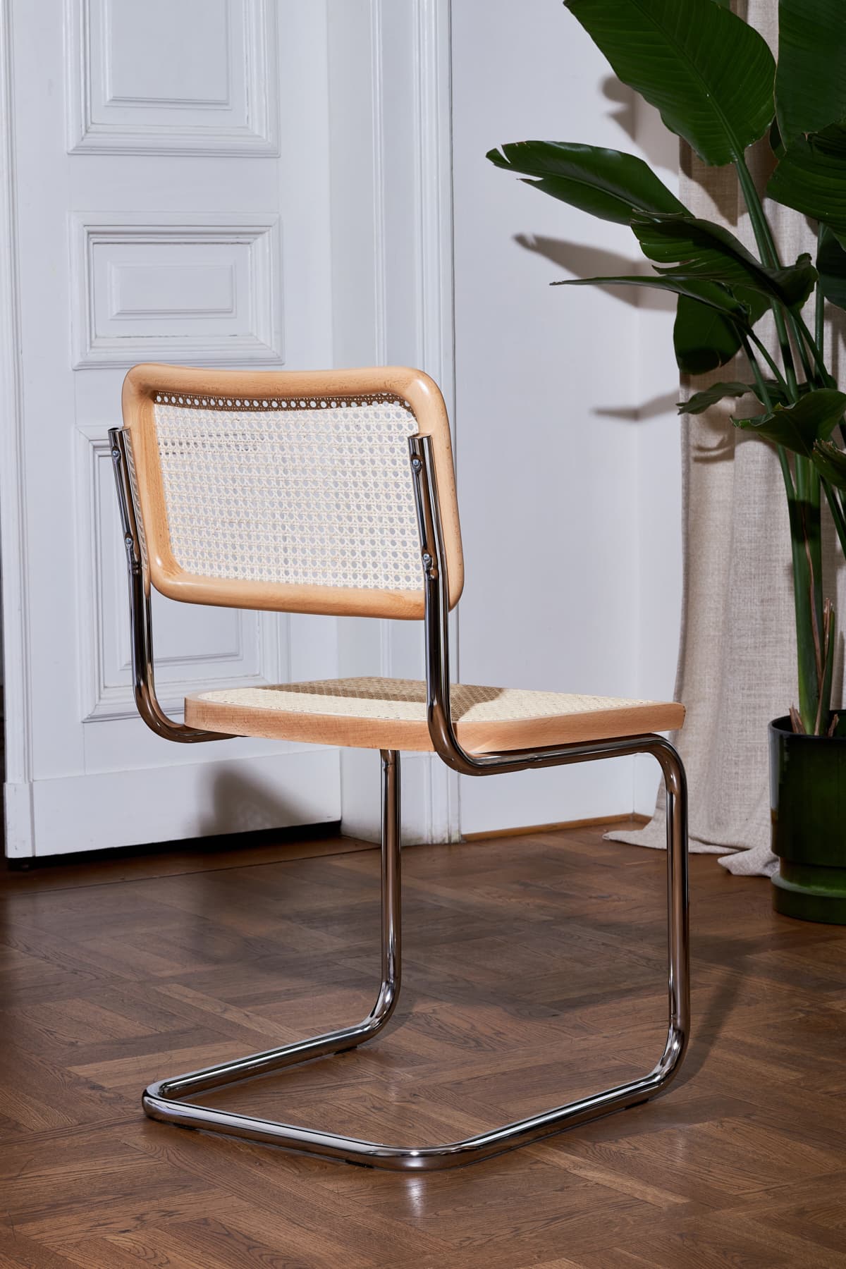 Zestaw 4 krzeseł z giętej stali wg proj. M.Breuer, Bauhaus, naturalny buk - 332620