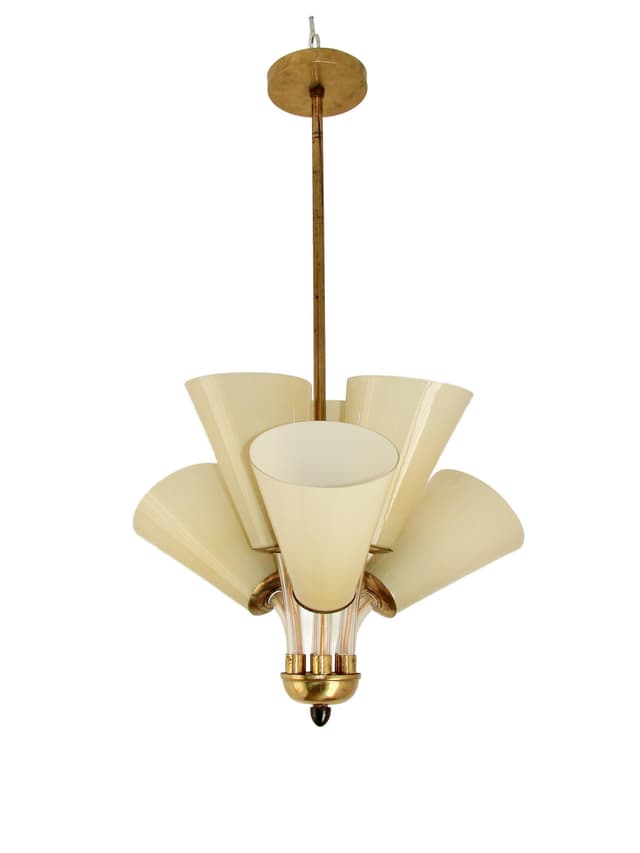 Pendant lamp, Lustry Kamenický Šenov, yellow glass, brass, Czechoslovakia, 1950s. - DIMENSION