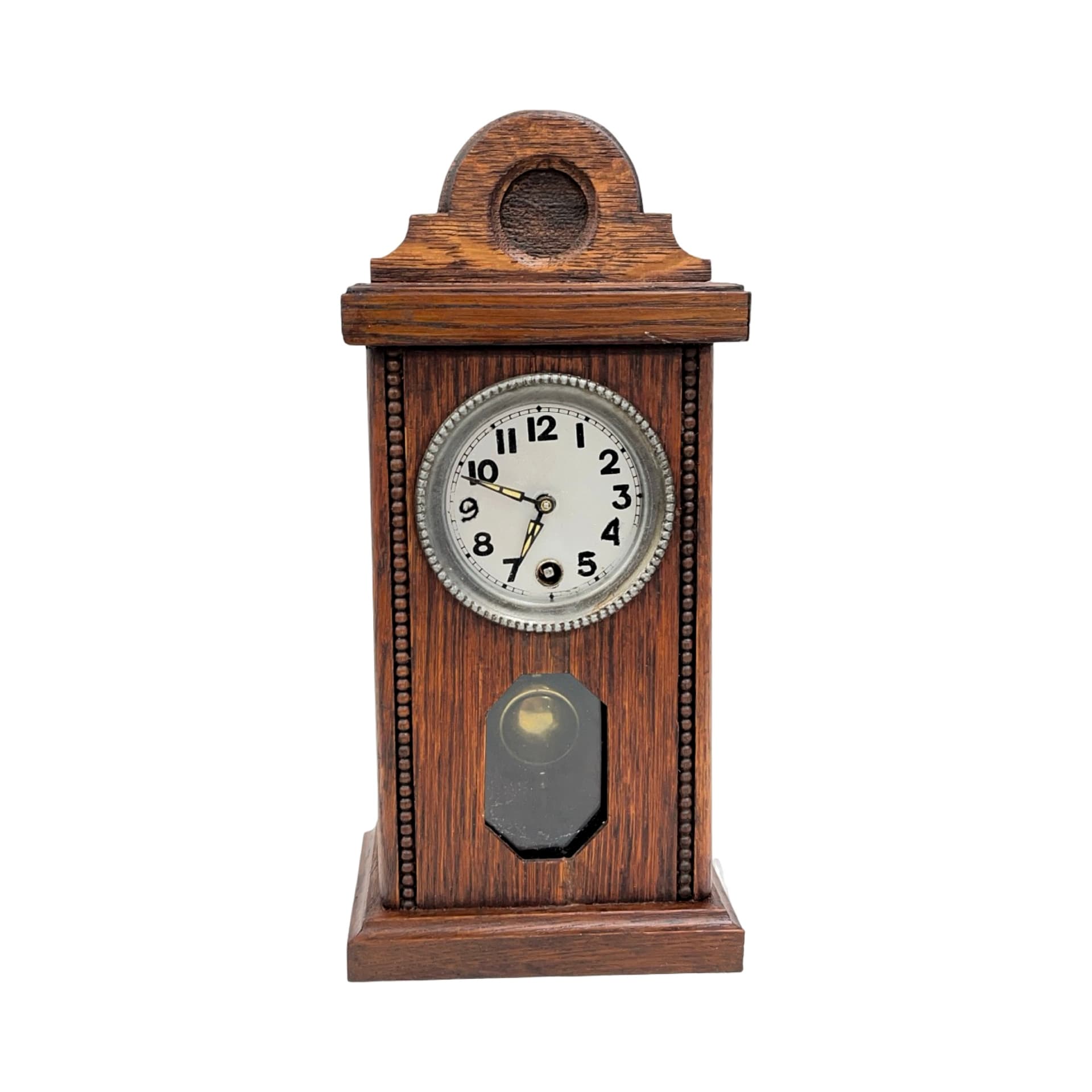 Zegar kominkowy miniaturowy, dąb brązowy, Niemcy, lata 20. - 228395