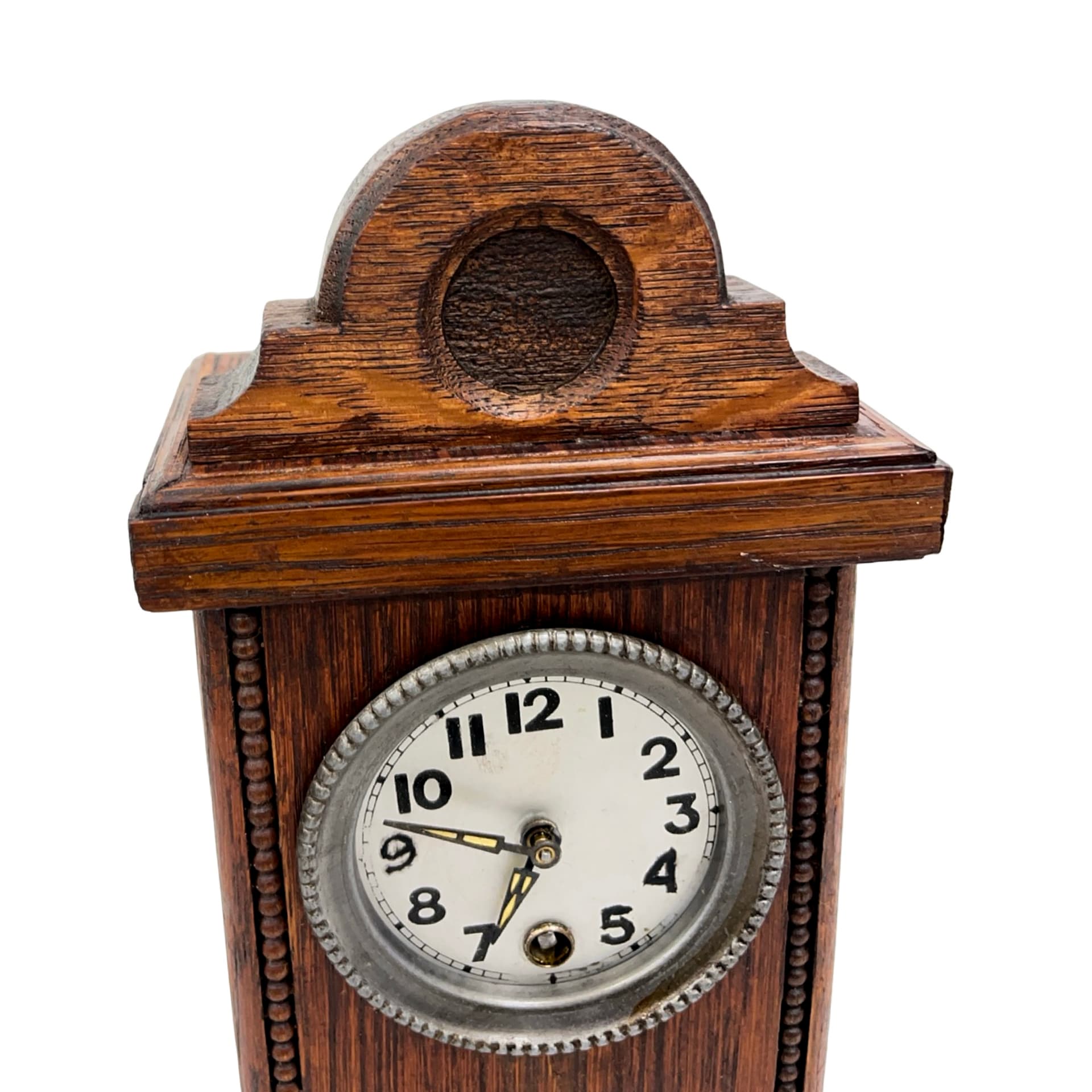 Zegar kominkowy miniaturowy, dąb brązowy, Niemcy, lata 20. - 228393