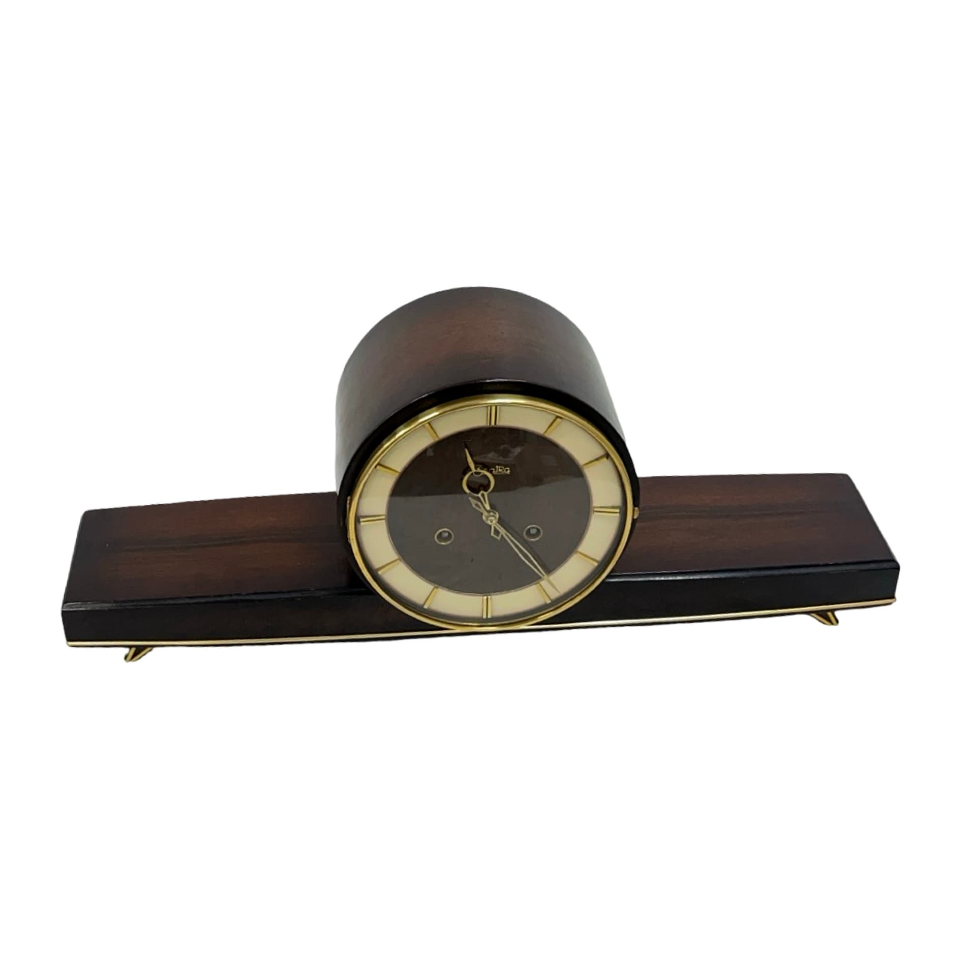 Zegar kominkowy Zentra, czarny, drewno lakierowane, metal, Niemcy, lata 60. - 228442