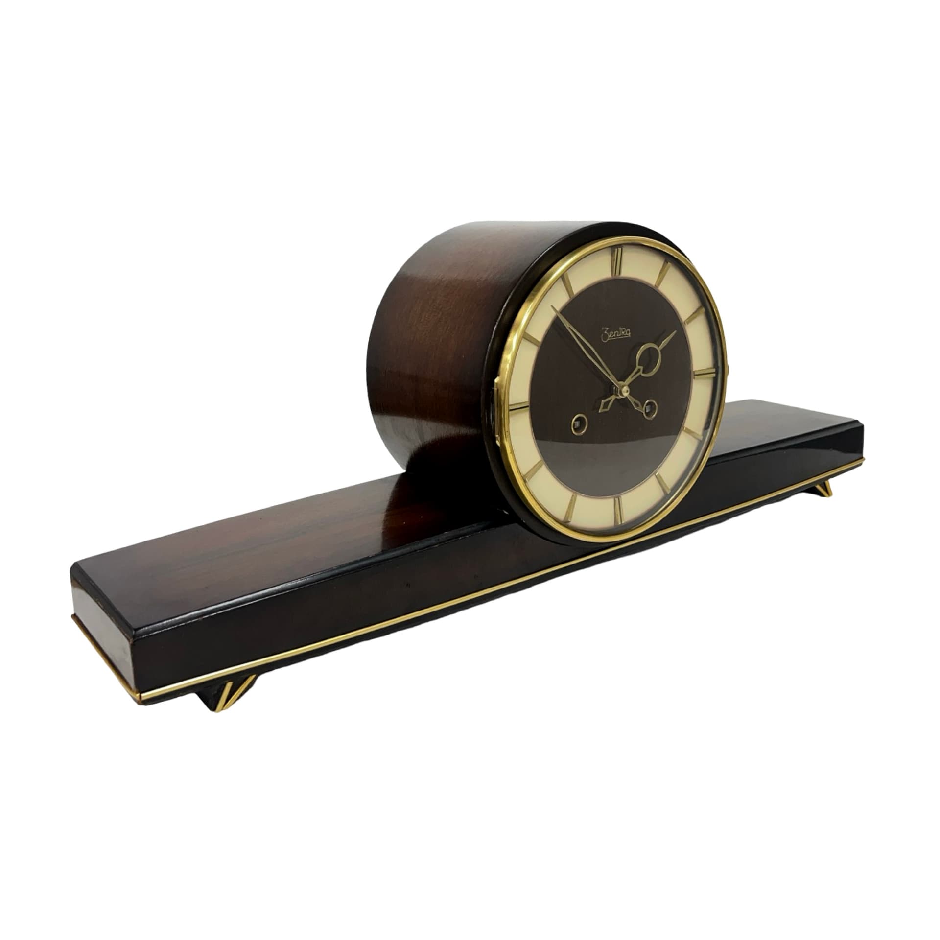 Zegar kominkowy Zentra, czarny, drewno lakierowane, metal, Niemcy, lata 60. - 228440