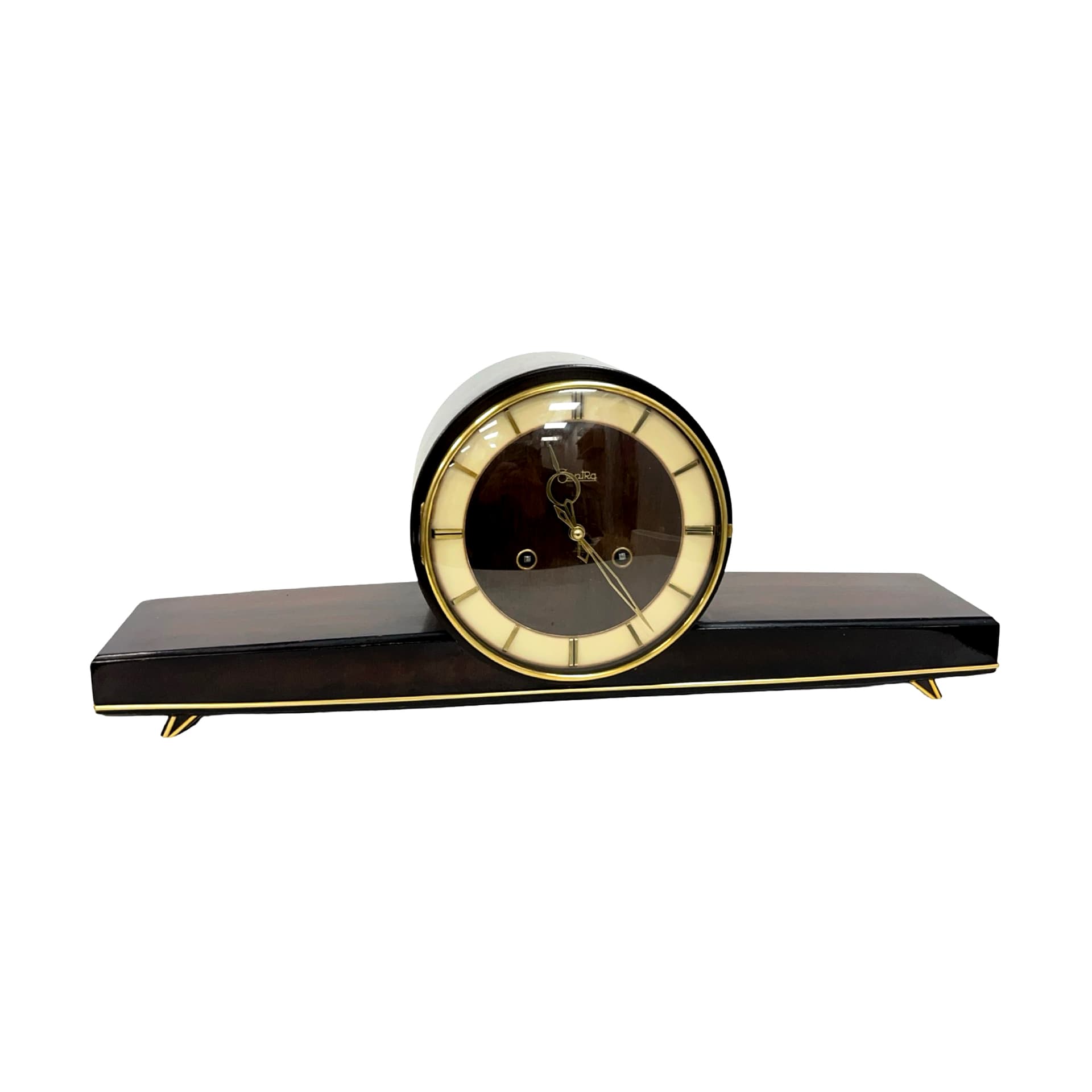 Zegar kominkowy Zentra, czarny, drewno lakierowane, metal, Niemcy, lata 60. - 228441