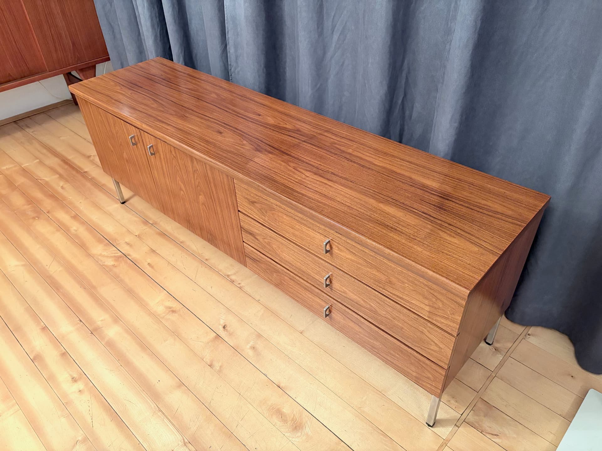 Sideboard, brown walnut, chrome, Germany, 1970s. - 228458