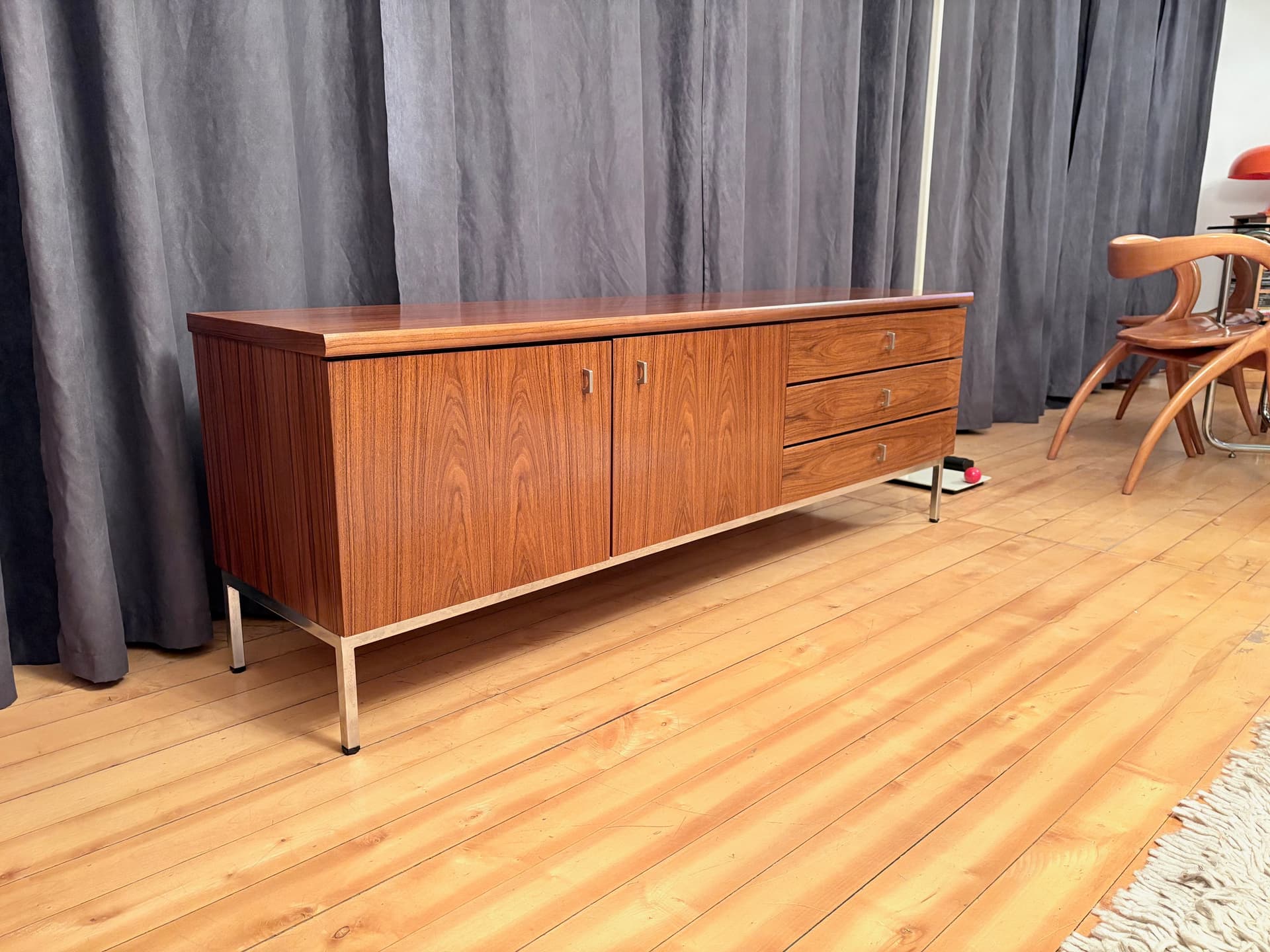 Sideboard, brown walnut, chrome, Germany, 1970s. - 228456