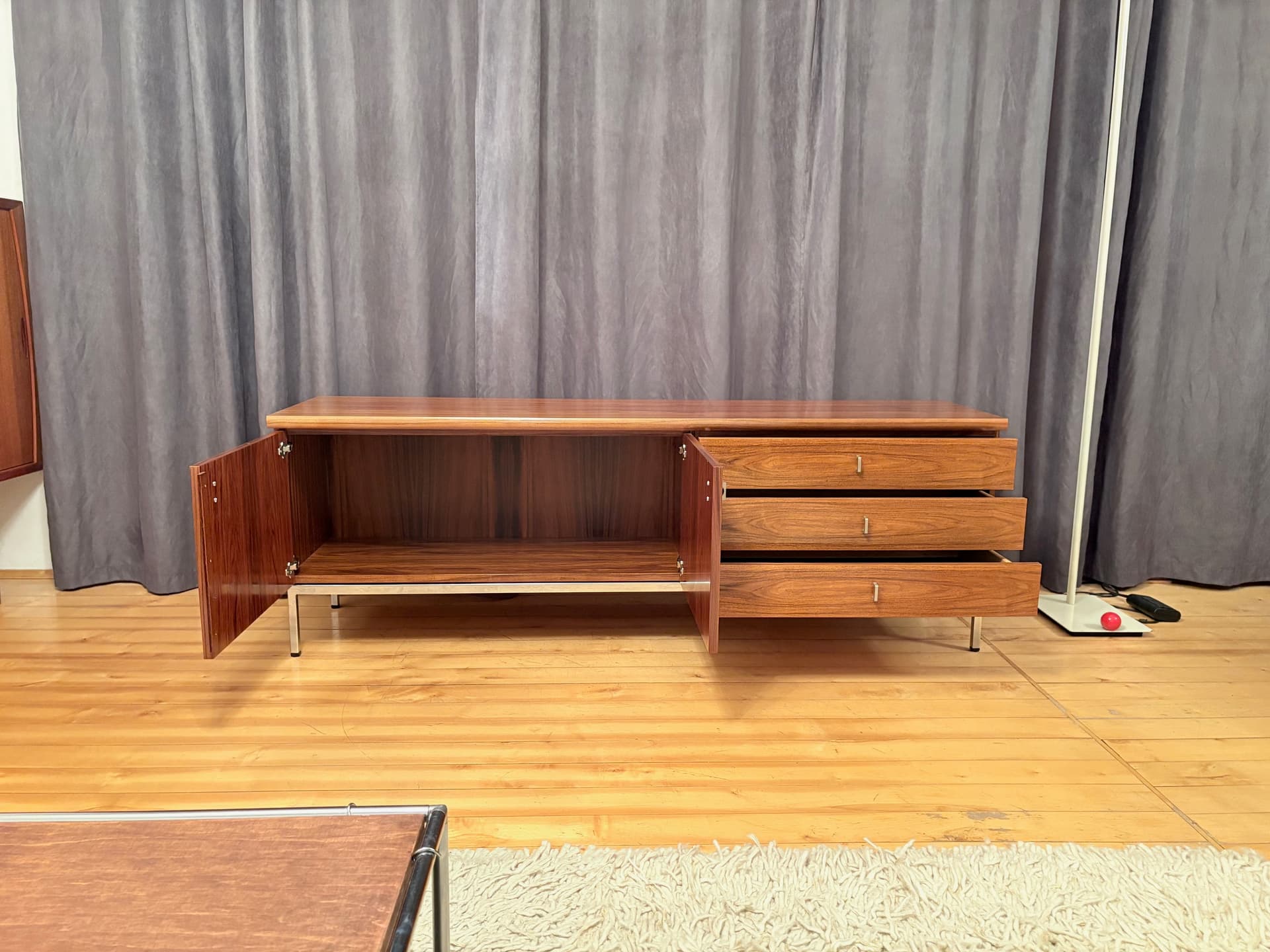 Sideboard, brown walnut, chrome, Germany, 1970s. - 228465
