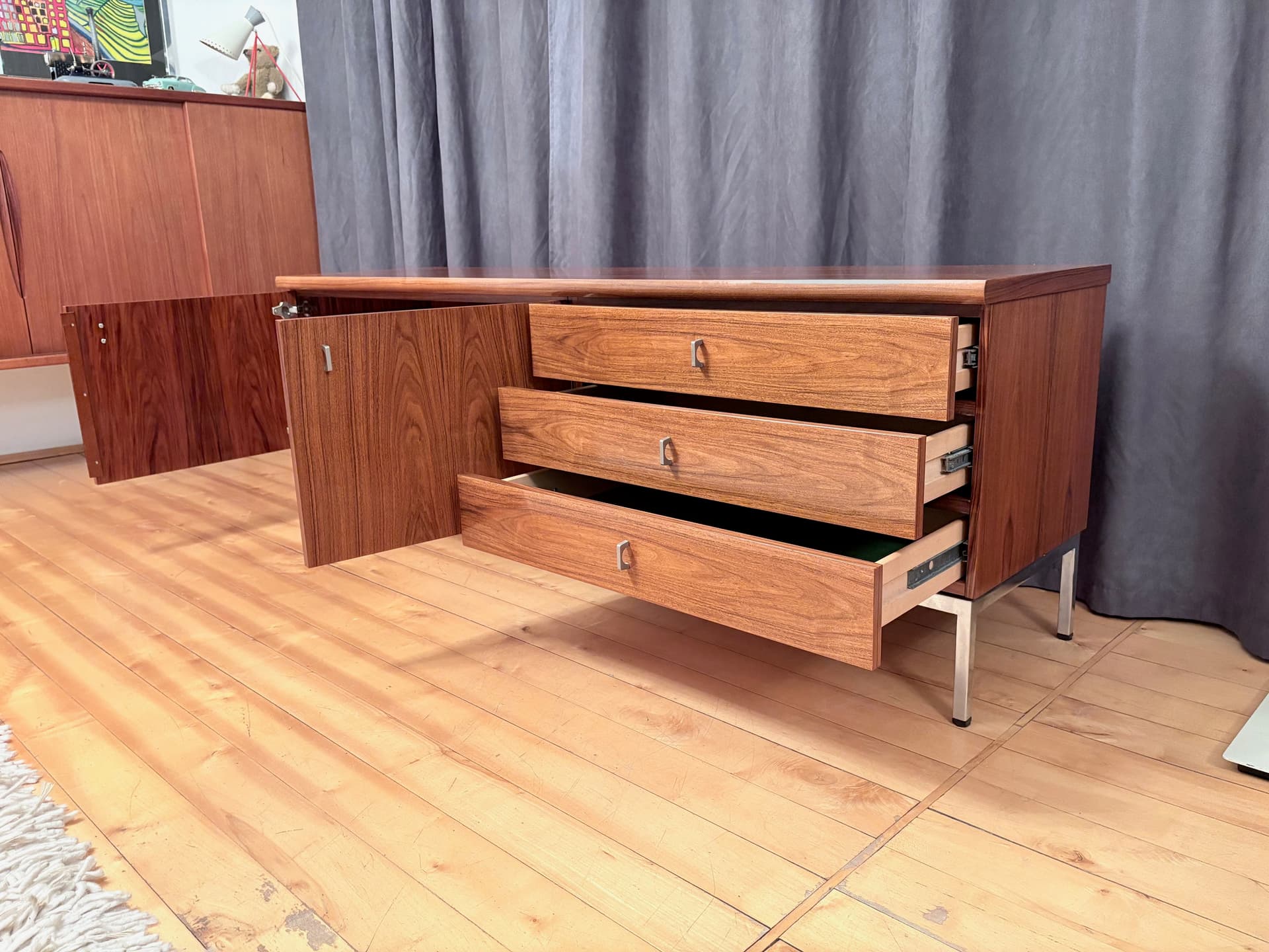 Sideboard, brown walnut, chrome, Germany, 1970s. - 228464