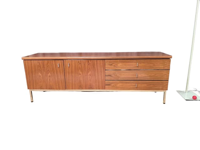 Sideboard, brown walnut, chrome, Germany, 1970s. - DIMENSION