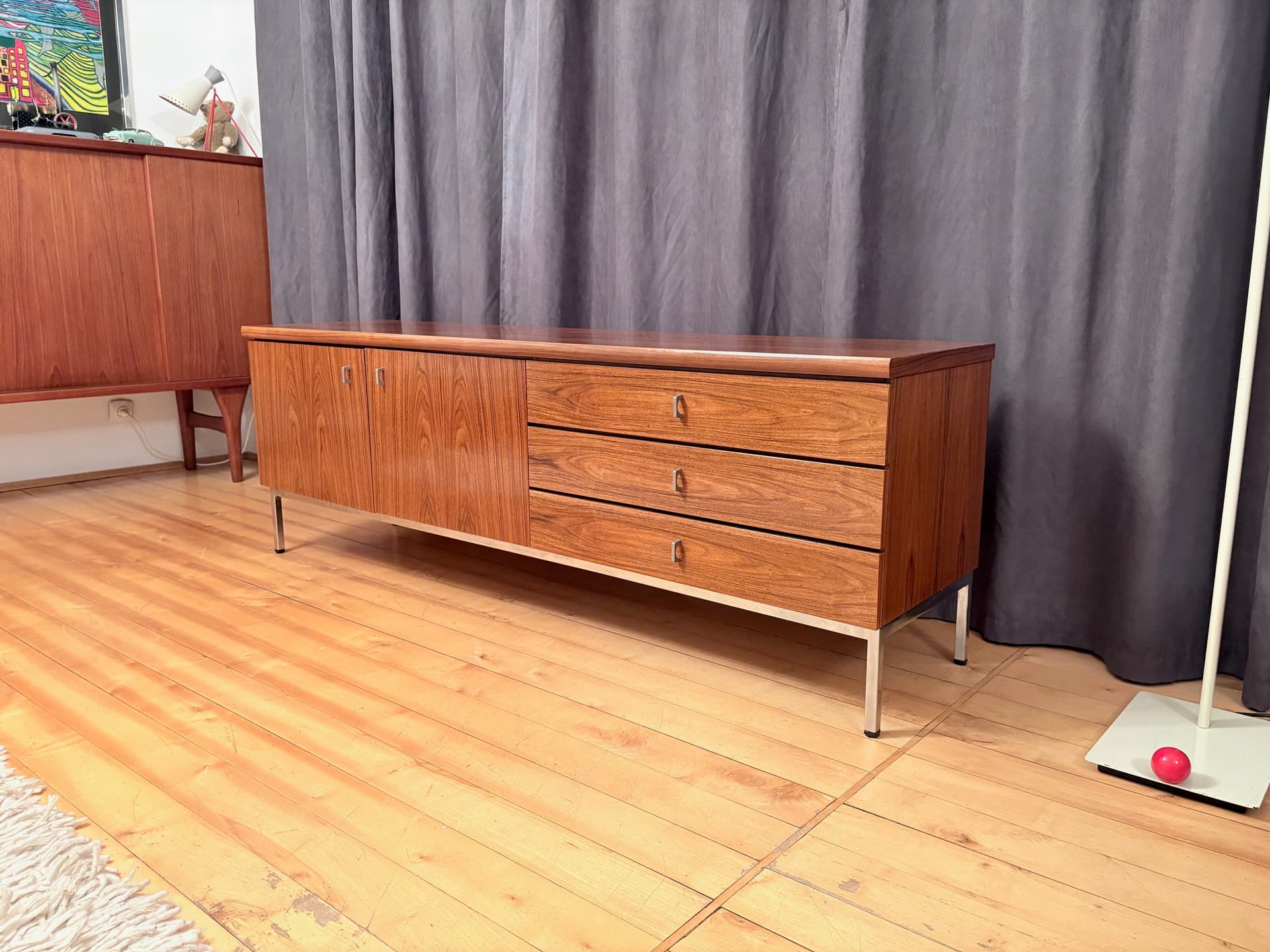 Sideboard, brown walnut, chrome, Germany, 1970s. - 228457