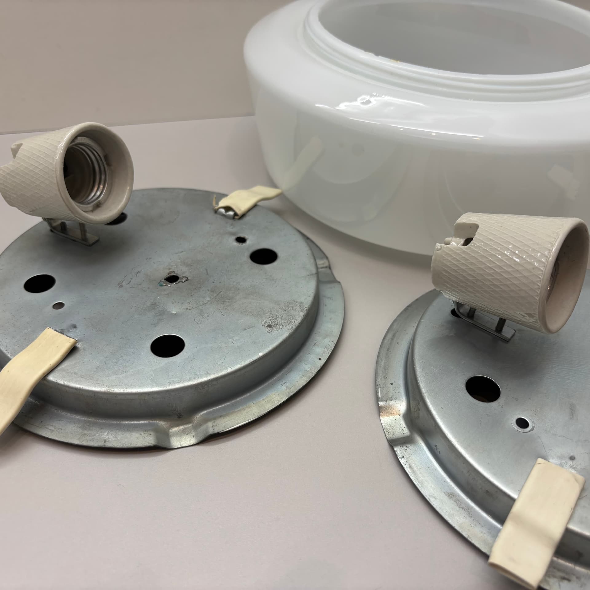 Pair of wall sconces Bauhaus, white glass, Germany, 1970s. - 228518