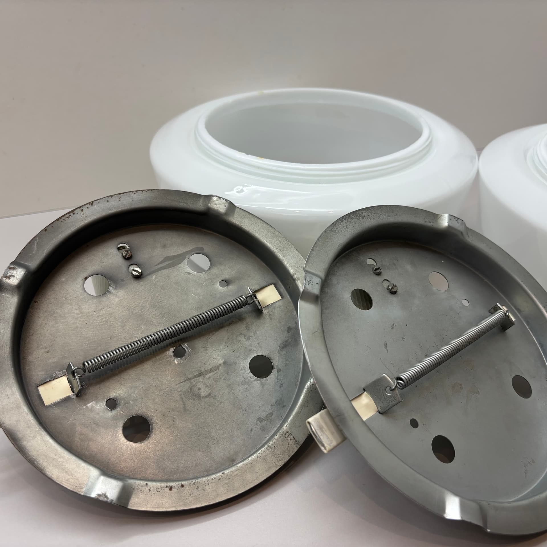 Pair of wall sconces Bauhaus, white glass, Germany, 1970s. - 228521