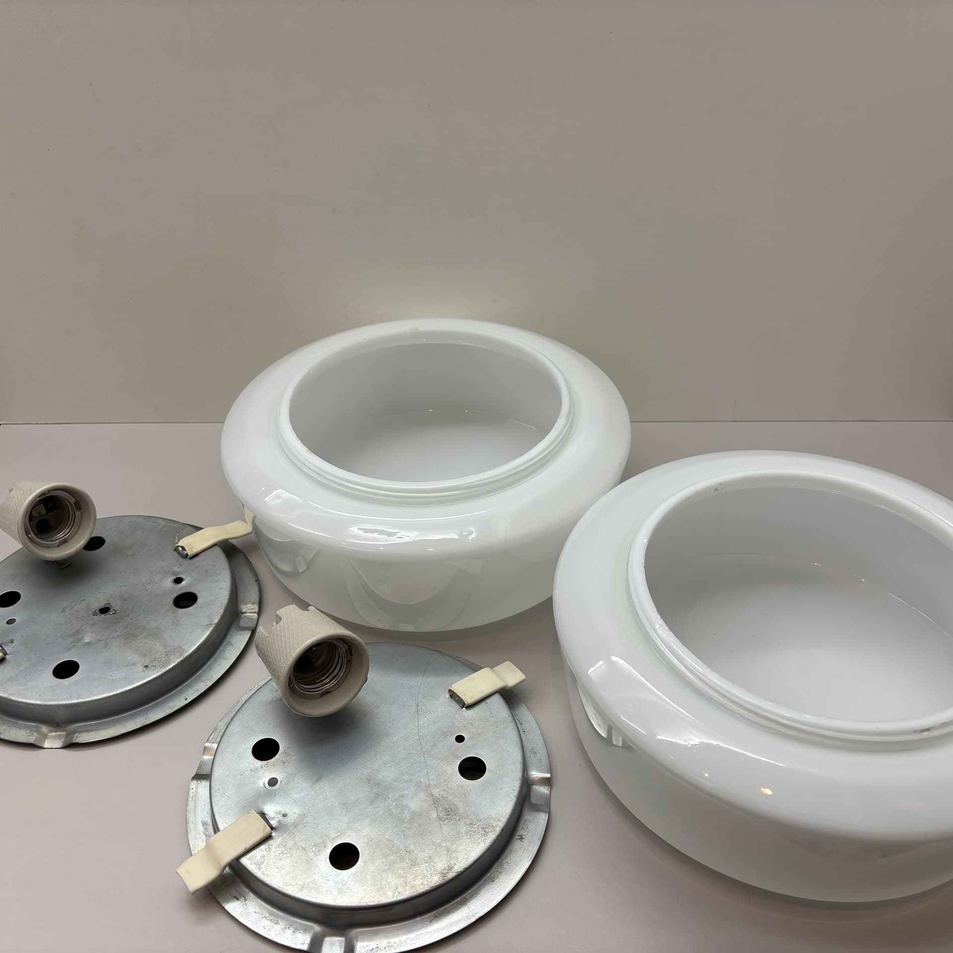 Pair of wall sconces Bauhaus, white glass, Germany, 1970s. - 228519