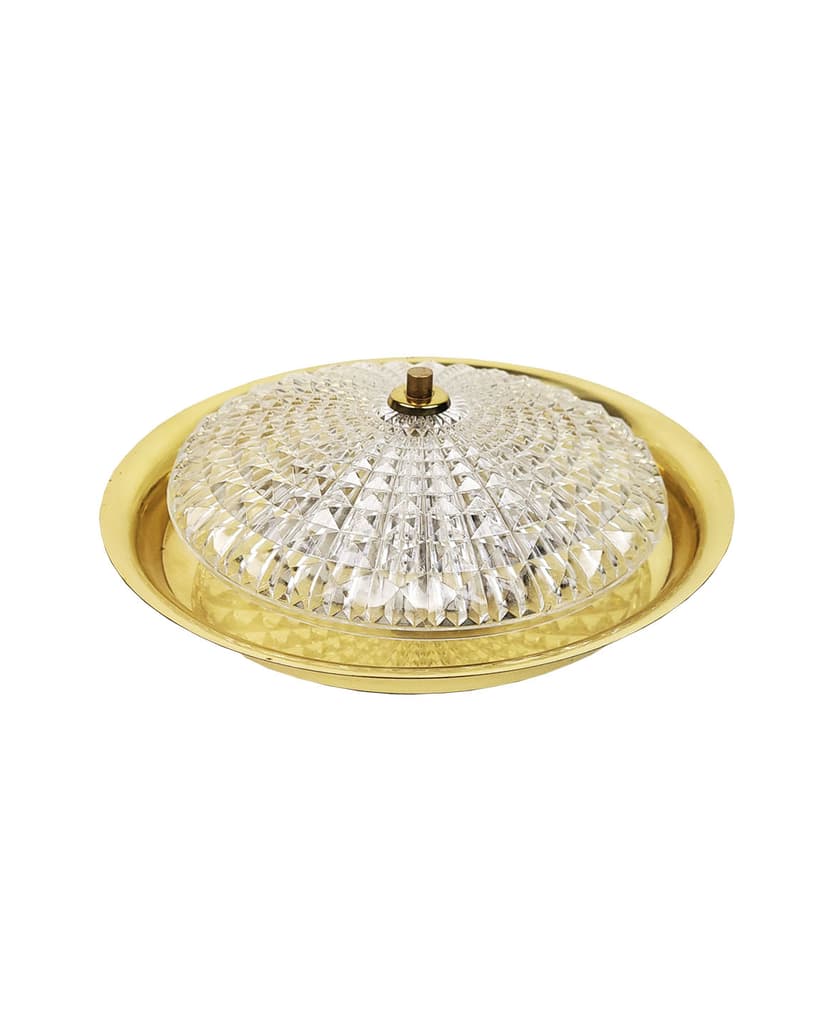 Plafon, kryształ transparentny, mosiądz, proj. C. Fagerlund, Orrefors, Szwecja, lata 70.