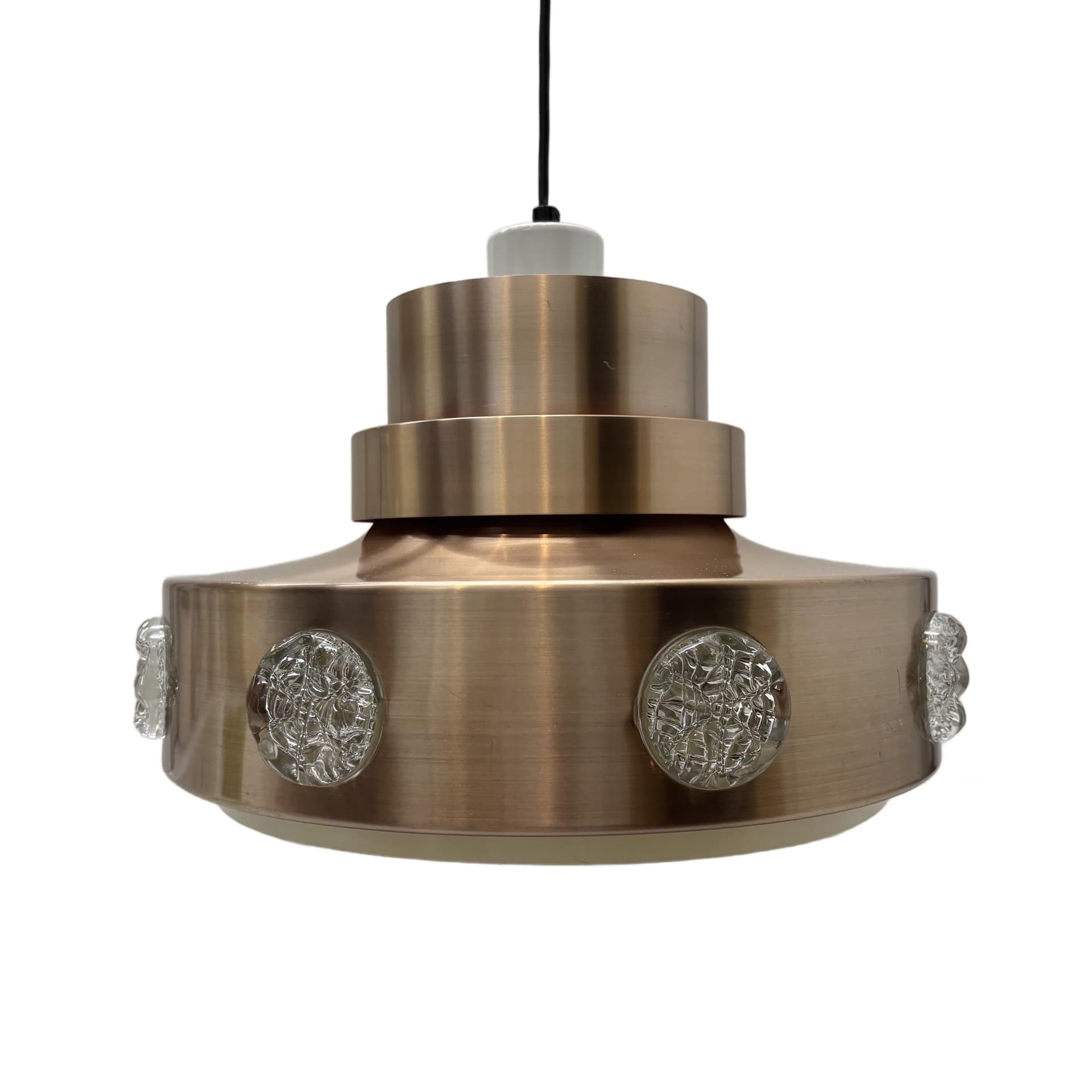 Lampa wisząca Space Age, aluminium srebrny, szkło, Dania, lata 70.
