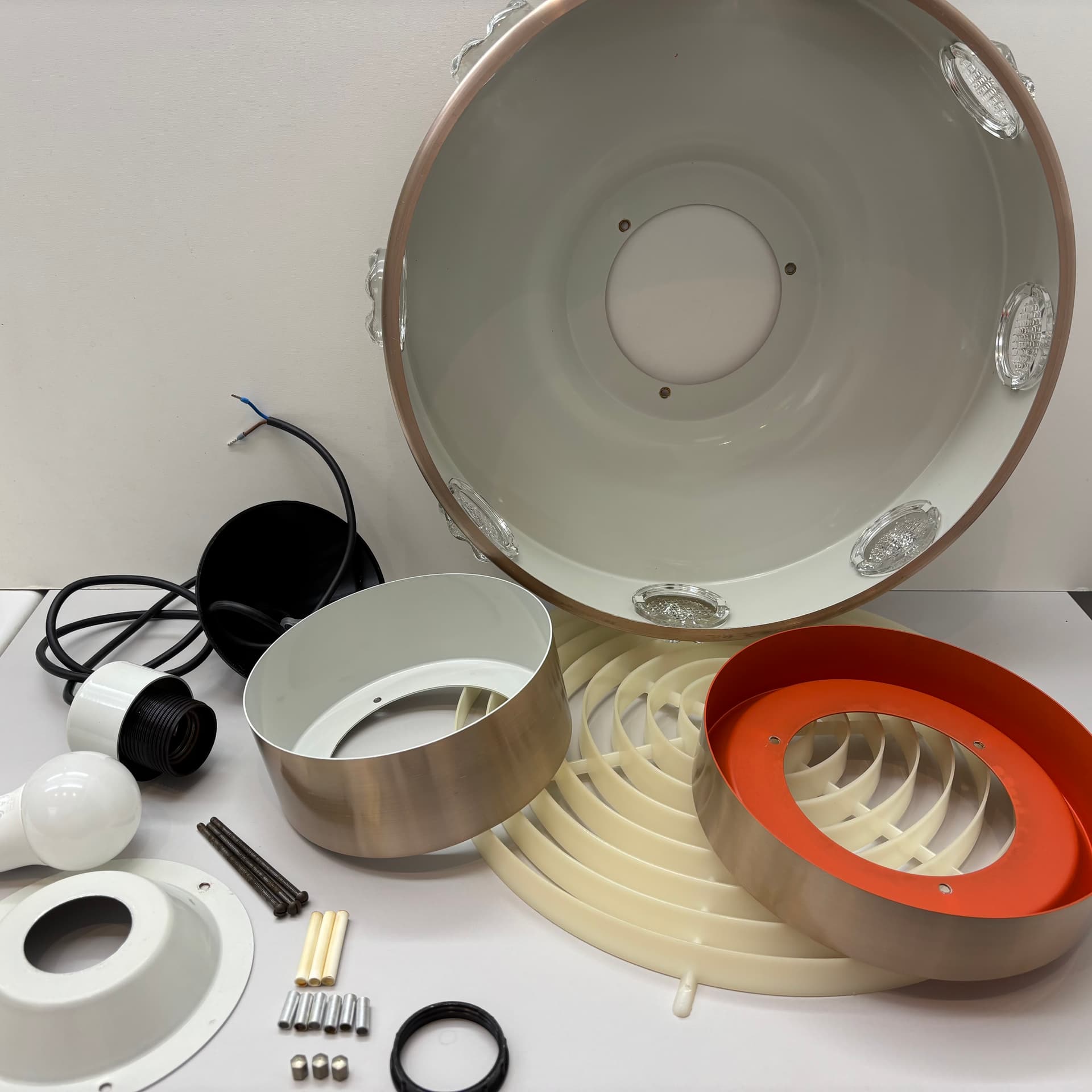 Lampa wisząca Space Age, aluminium srebrny, szkło, Dania, lata 70. - 228583