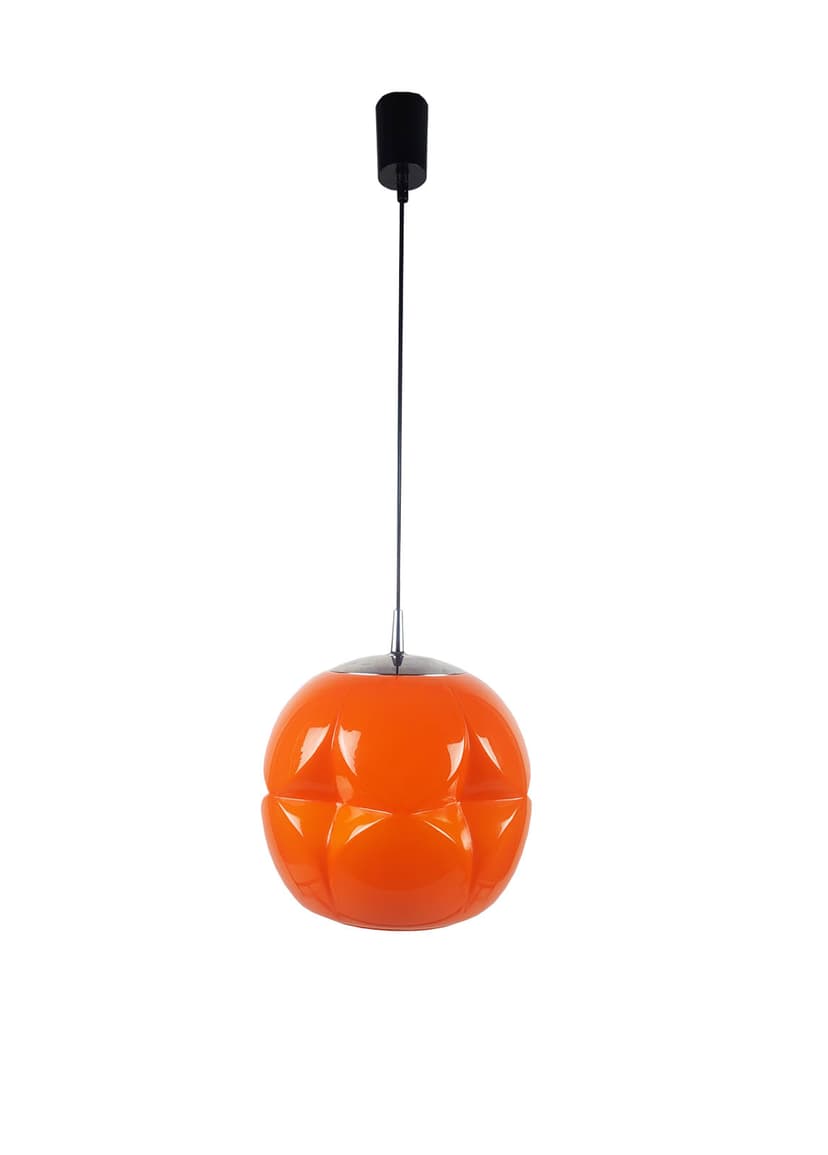 Pendant lamp Artichoke, orange glass, Peill & Putzler, Germany, 1970s.
