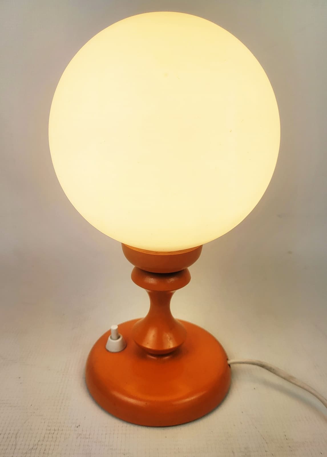Table Lamp Space Age, white opaline glass, orange plastic, 1970s - 228643