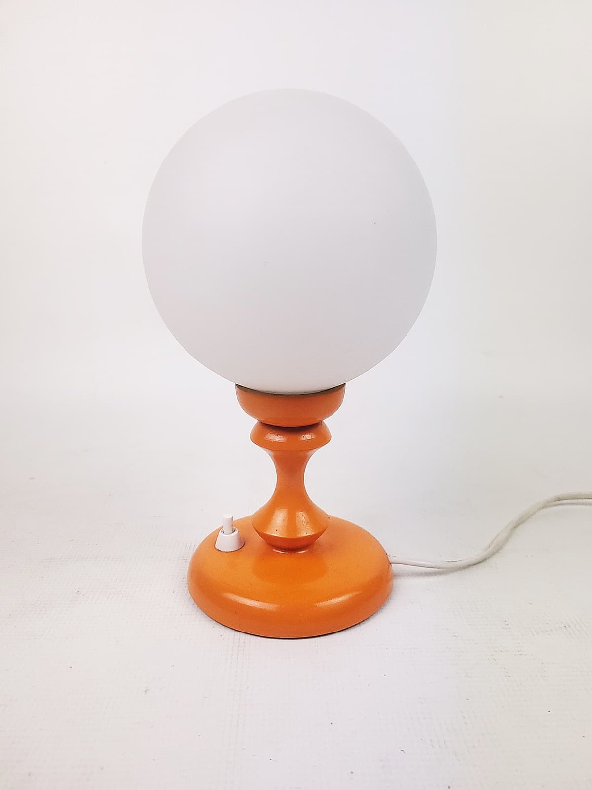 Table Lamp Space Age, white opaline glass, orange plastic, 1970s - 228639