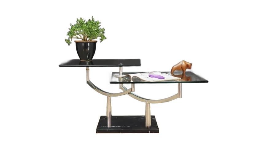 Postmodernist Coffee Table, black glass, black marble, silver metal, Denmark, 1990s.