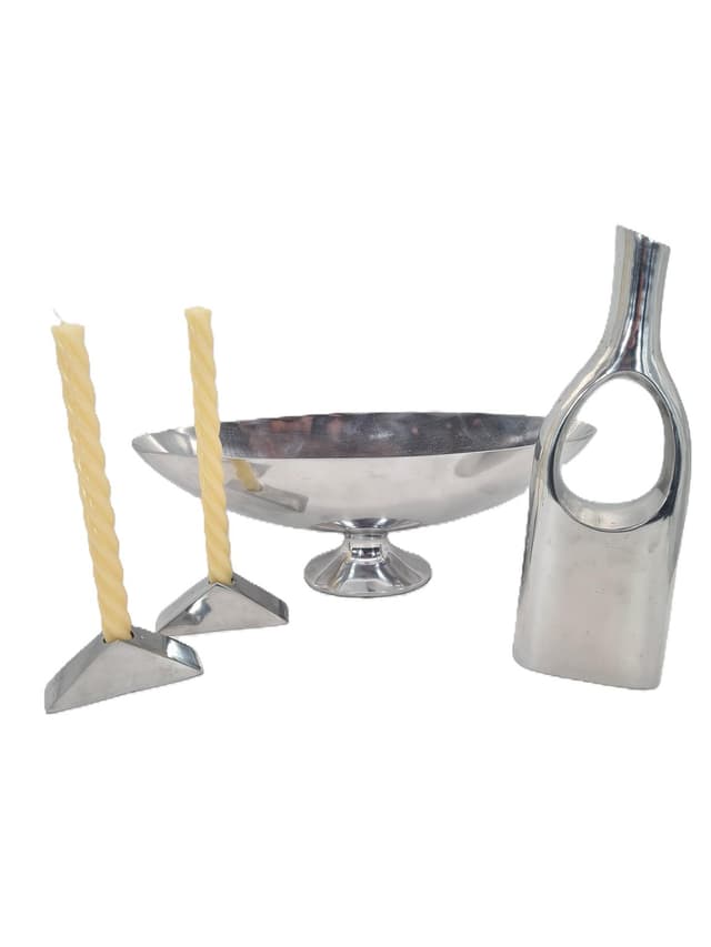 Zestaw dekoracyjny, srebrny, aluminium polerowane, lata 90. - WYMIARY