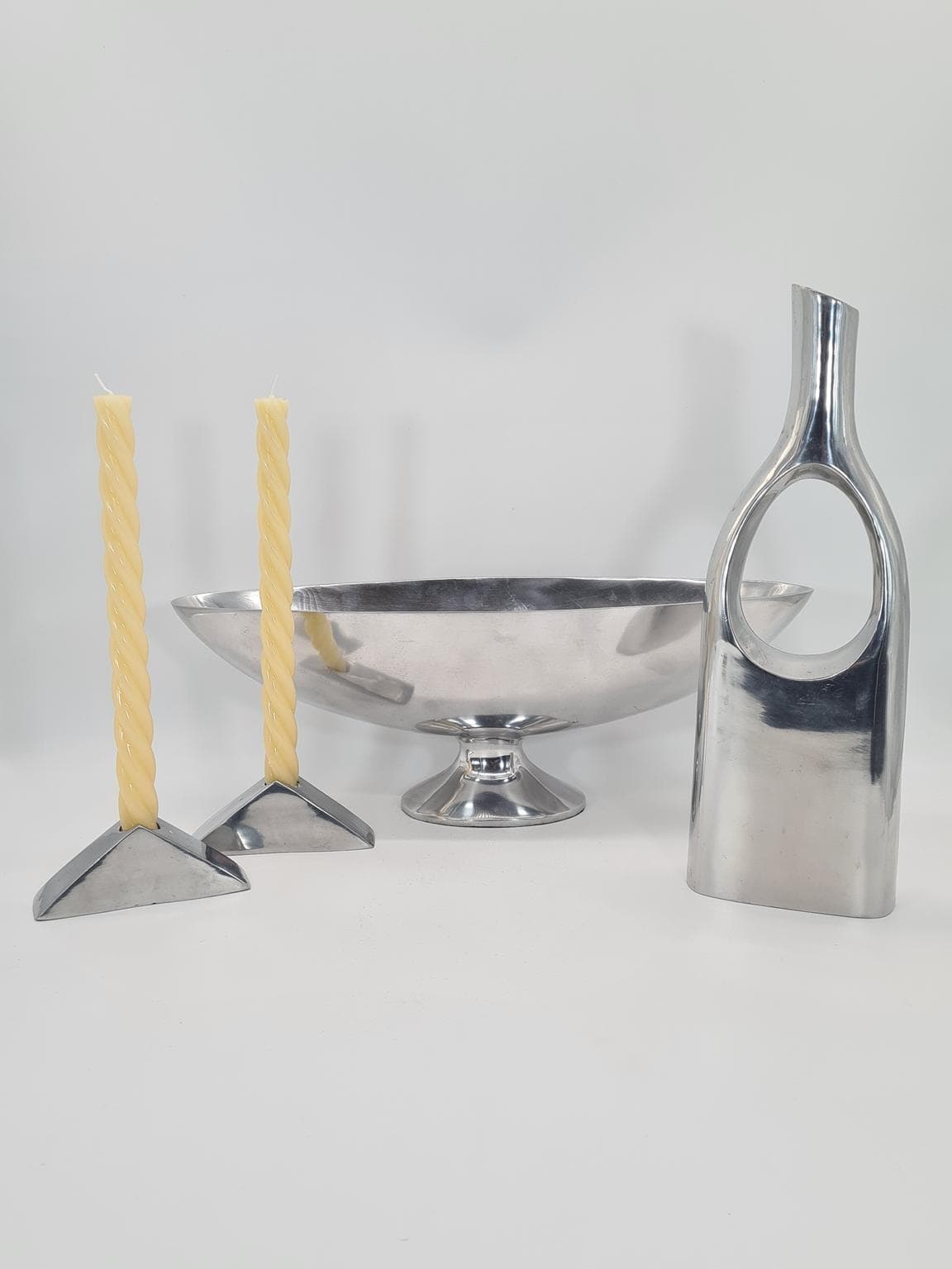 Zestaw dekoracyjny, srebrny, aluminium polerowane, lata 90. - 228868