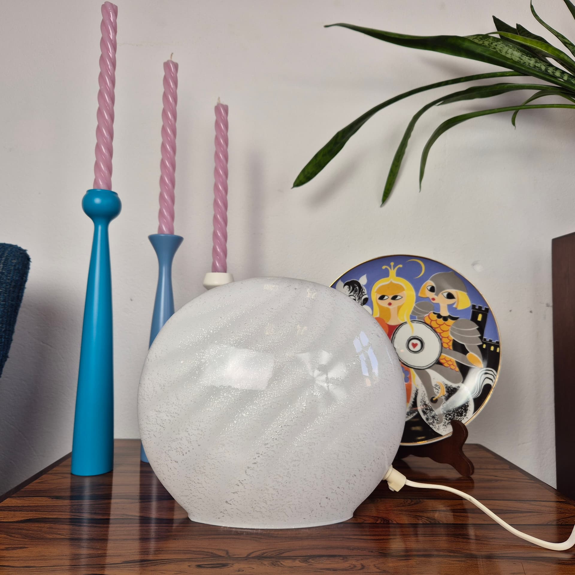 Lampa stołowa Murano, biały, szkło, Włochy, lata 70. - 228946