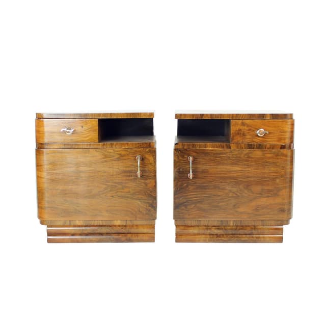 Para stolików nocnych Art Deco, orzech brązowy, Czechosłowacja, lata 30. - WYMIARY