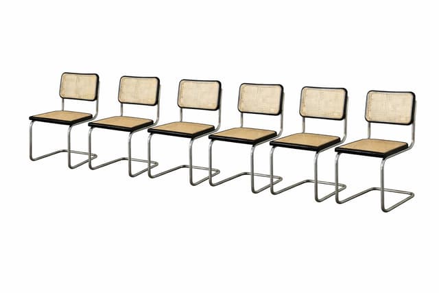 Zestaw 6 krzeseł z giętej stali wg proj. M.Breuer, Bauhaus, czarne - WYMIARY