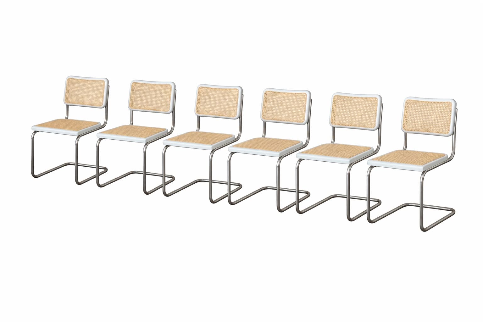 Zestaw 6 krzeseł z giętej stali wg proj. M.Breuer, Bauhaus, białe