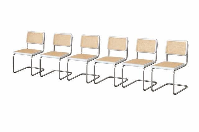 Zestaw 6 krzeseł z giętej stali wg proj. M.Breuer, Bauhaus, białe - WYMIARY