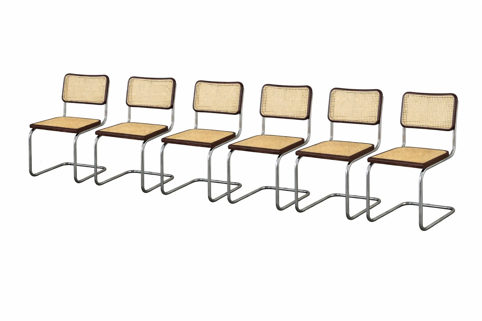 Zestaw 6 krzeseł z giętej stali wg proj. M.Breuer, Bauhaus, brązowe