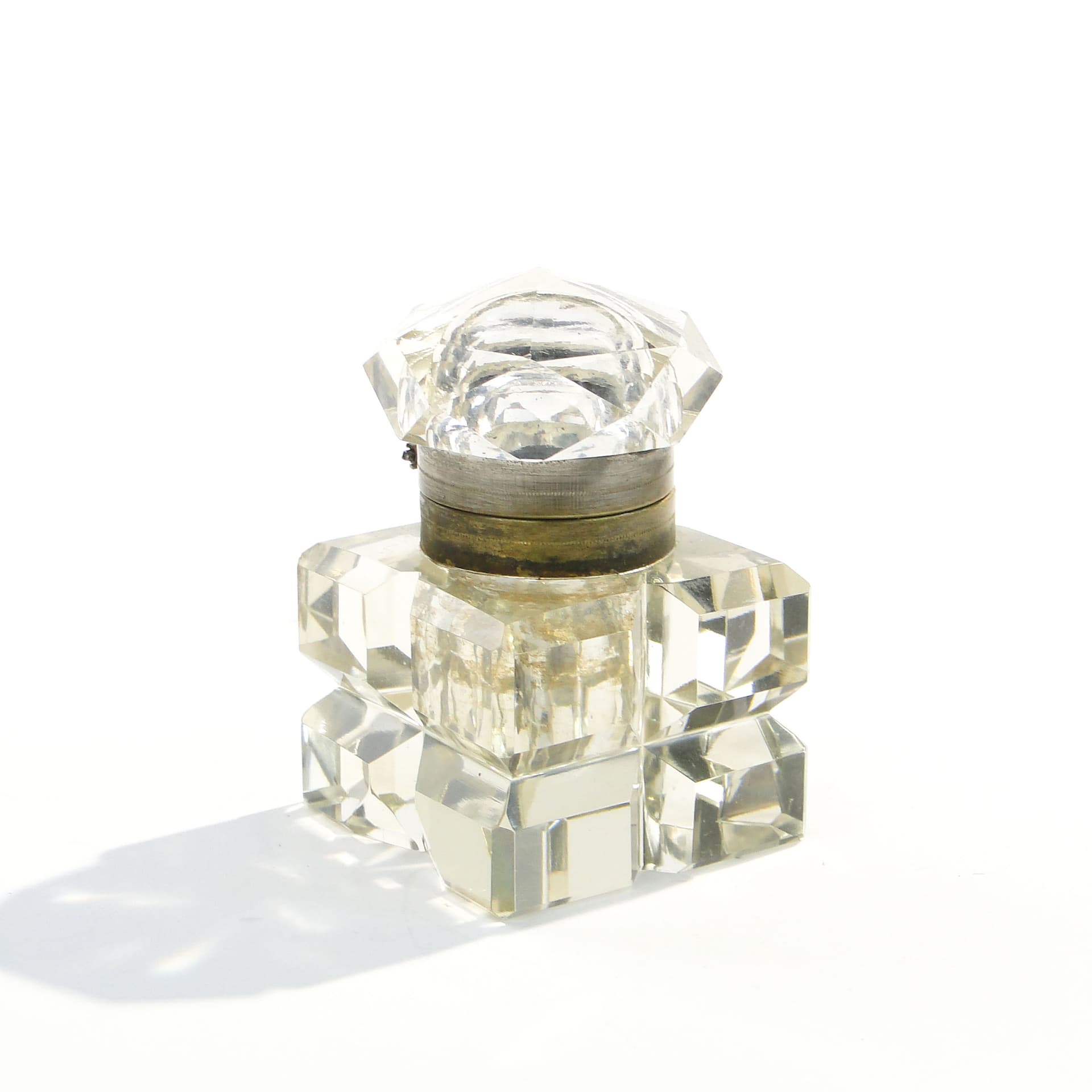 Inkwell Biedermeier, transparent crystal, Austria, 19th century