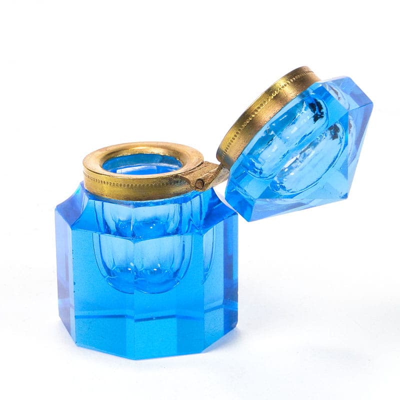 Inkwell Biedermeier, blue crystal, Austria, 19th c. - 229121