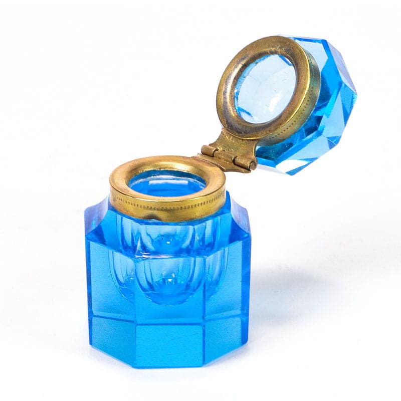 Inkwell Biedermeier, blue crystal, Austria, 19th c. - 229124