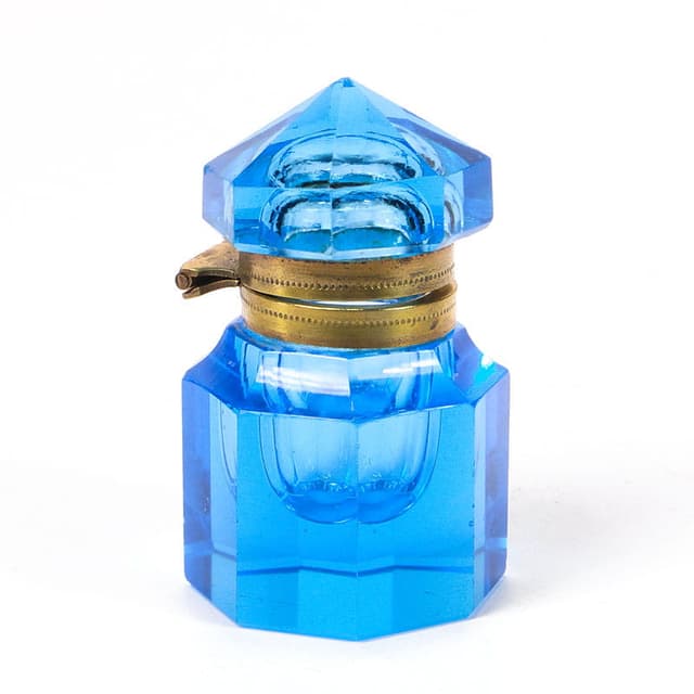 Inkwell Biedermeier, blue crystal, Austria, 19th c. - DIMENSION