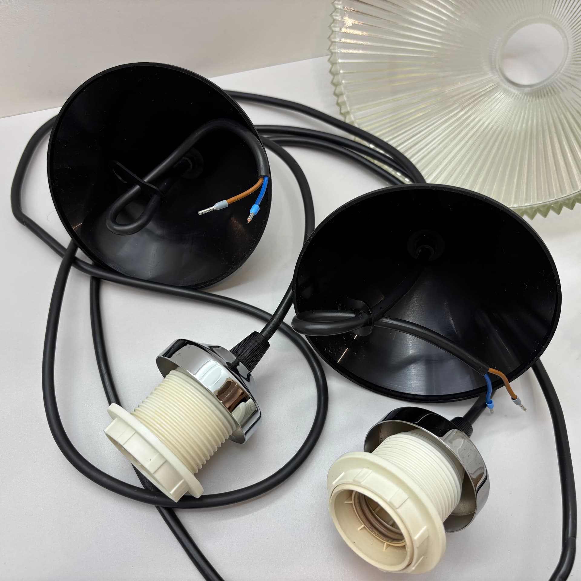 Para lamp wiszących, szkło transparentne, stal chromowana, Niemcy, lata 80. - 229252