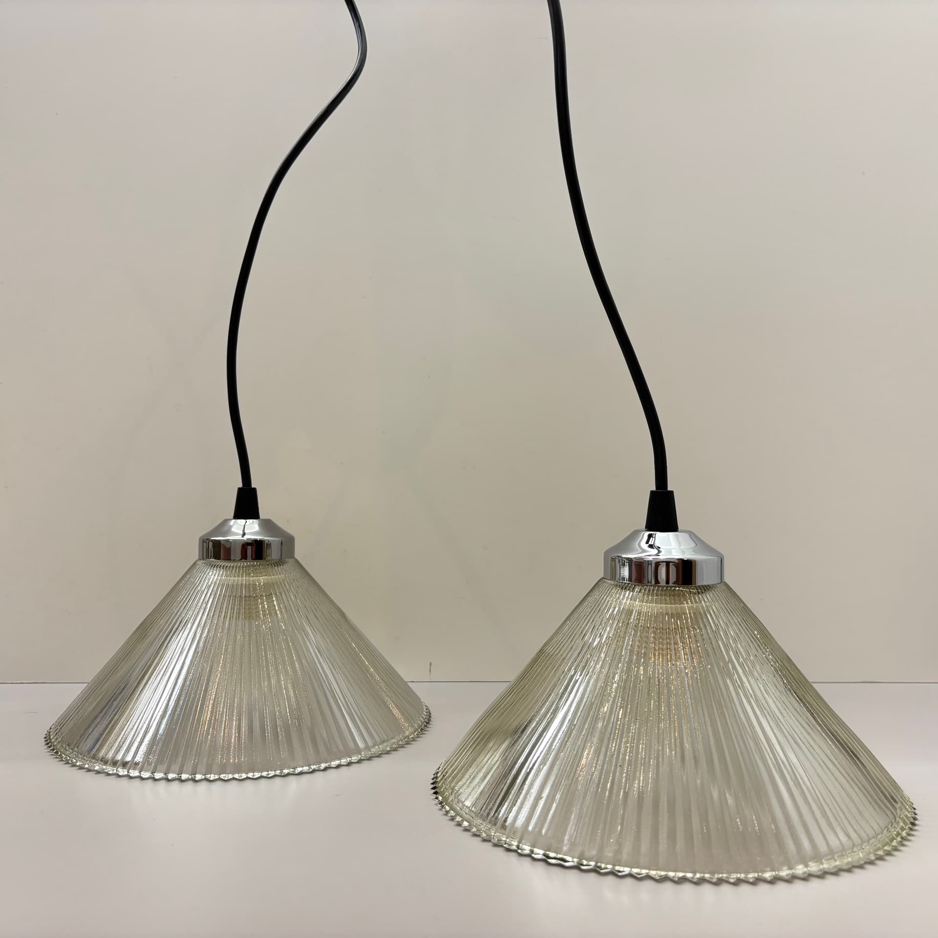 Para lamp wiszących, szkło transparentne, stal chromowana, Niemcy, lata 80. - 229243